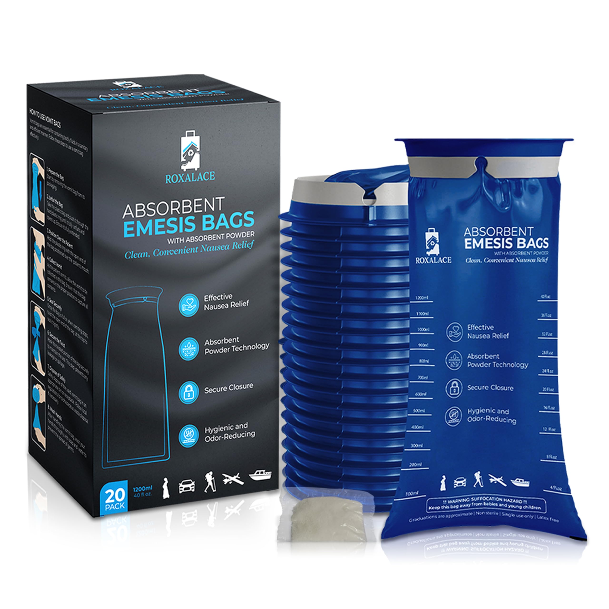 ROXALACE sacs d'émèse étanches, 20 pièces, pratique pour trajets et nausées.