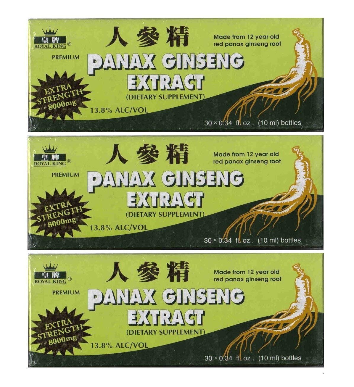 Royal King Panax Ginseng, bouteille de 8000 mg, soutien potentiel avec arôme subtil et alcool.