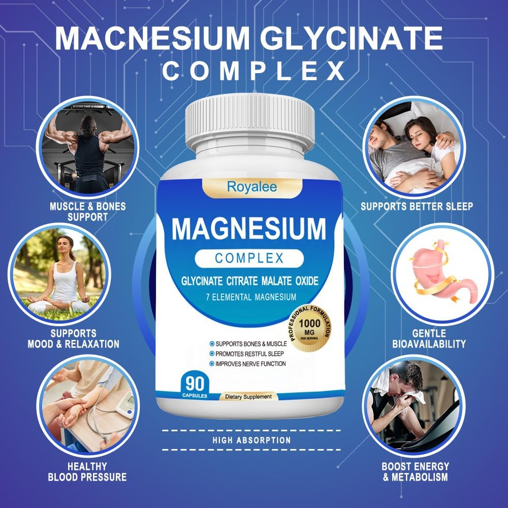 Royalee Magnésium Complex, gélules, dosage 1000 mg pour relaxation et mobilité.
