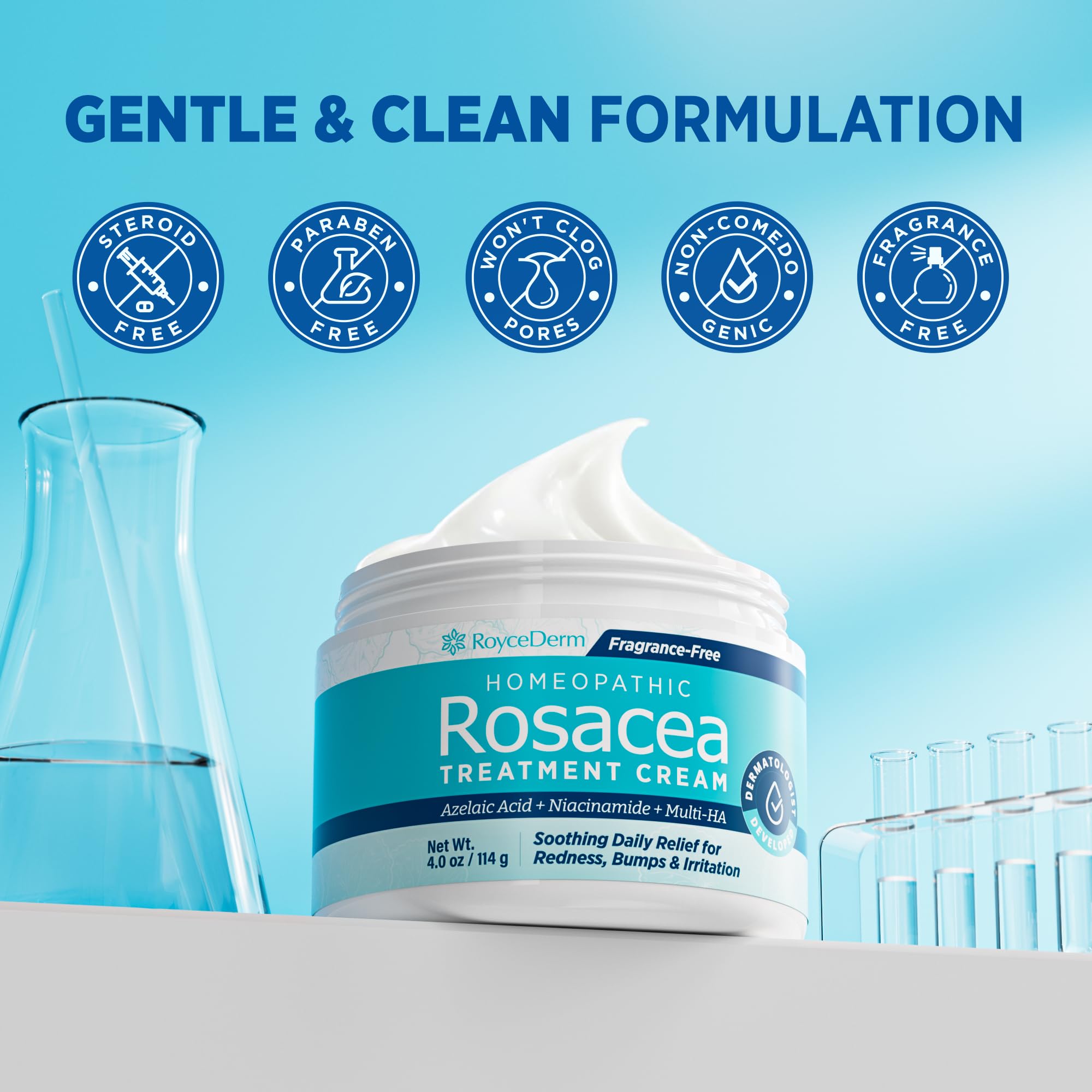 Roycederm Rosacée – utilisation quotidienne: soin sensible et non-stéroïdien.