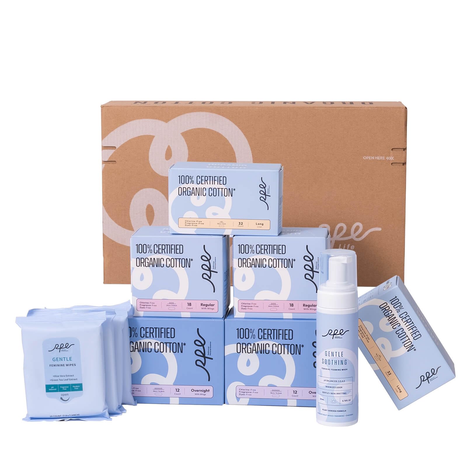 RPE Life serviettes coton bio taille 7 po pour flux léger et douceur.
