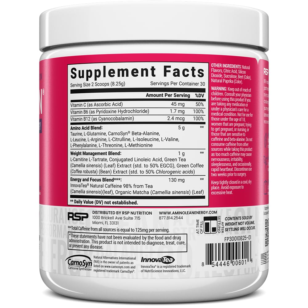 AminoLean de RSP Nutrition avec BCAA et EAA pour la performance pendant l’entraînement.