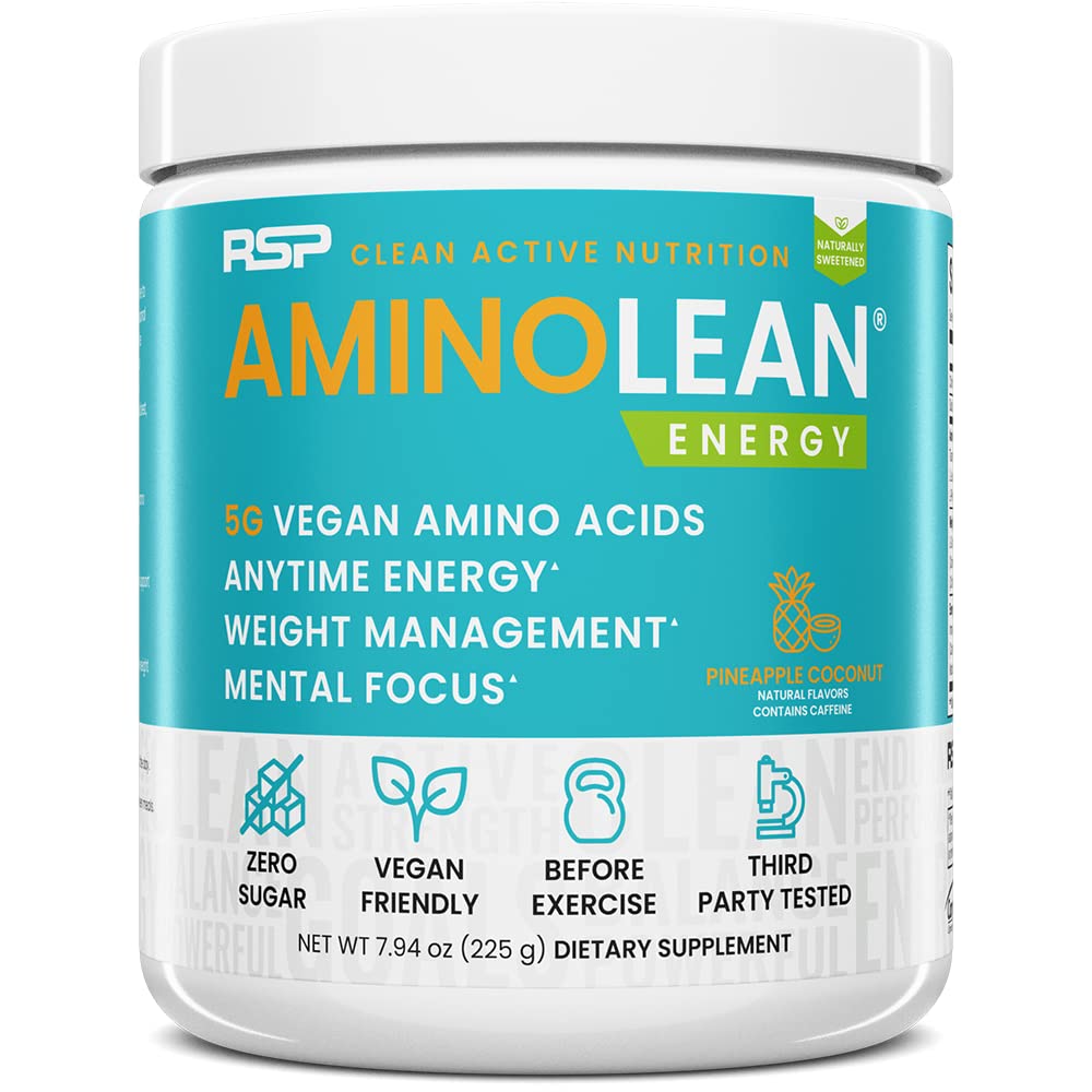 RSP NUTRITION AminoLean – bouteille parfum ananas coco pour énergie naturelle durable.