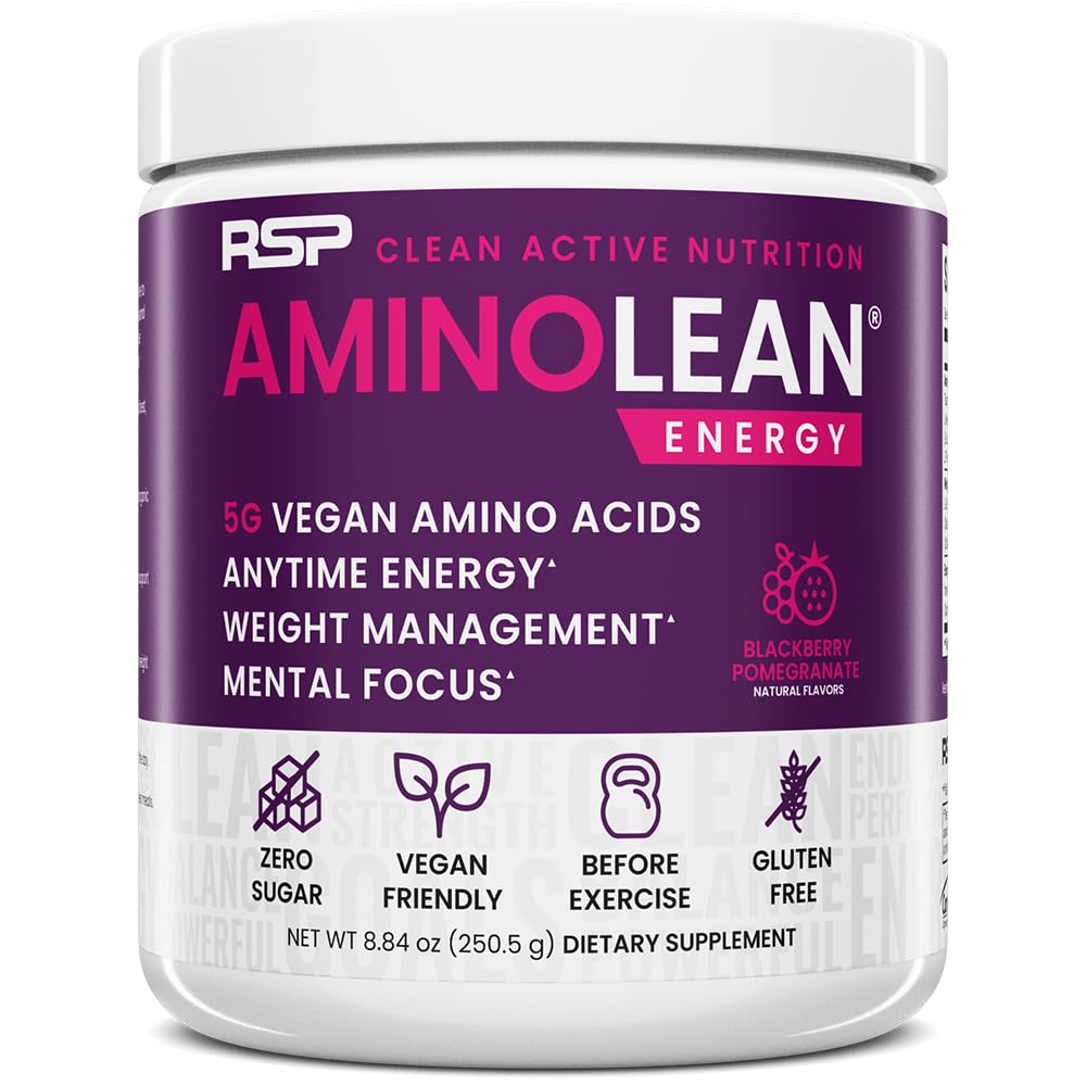 AminoLean de RSP NUTRITION en poudre pré-entraînement pour énergie naturelle et concentration.
