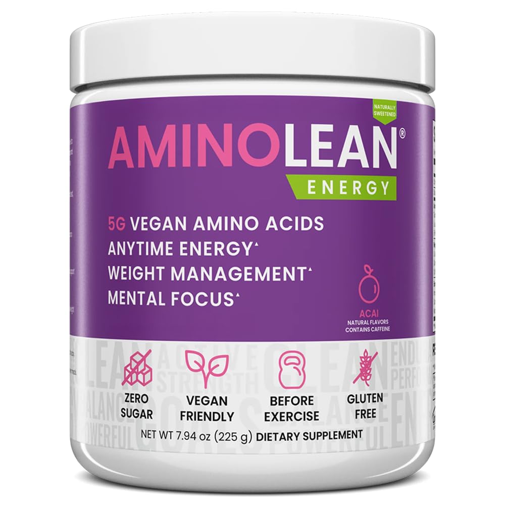 AminoLean Pré-entraînement – présentation du sachet et du flacon, énergie naturelle.