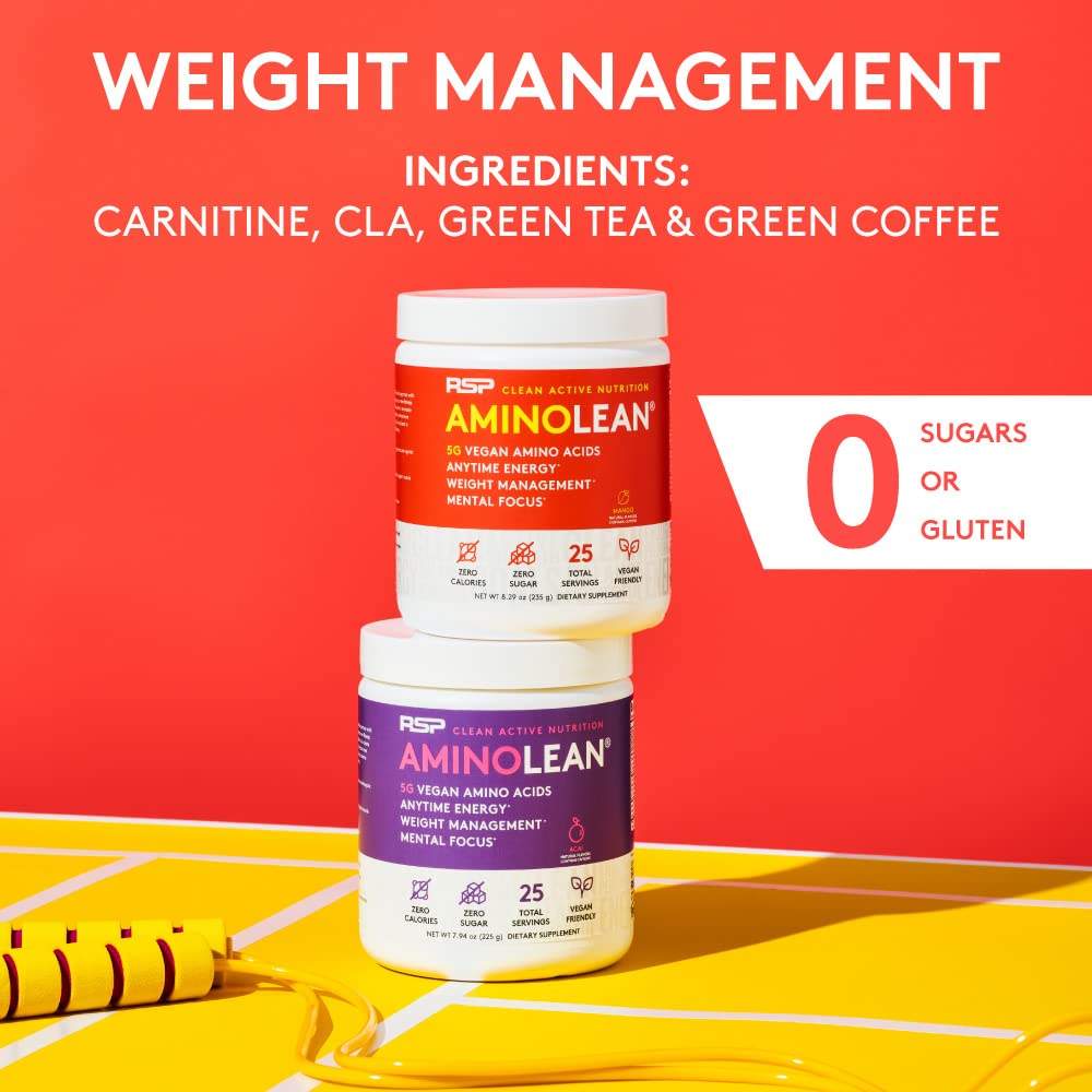 RSP NUTRITION AminoLean – tableau d’ingrédients vegan soutenant récupération et performance.