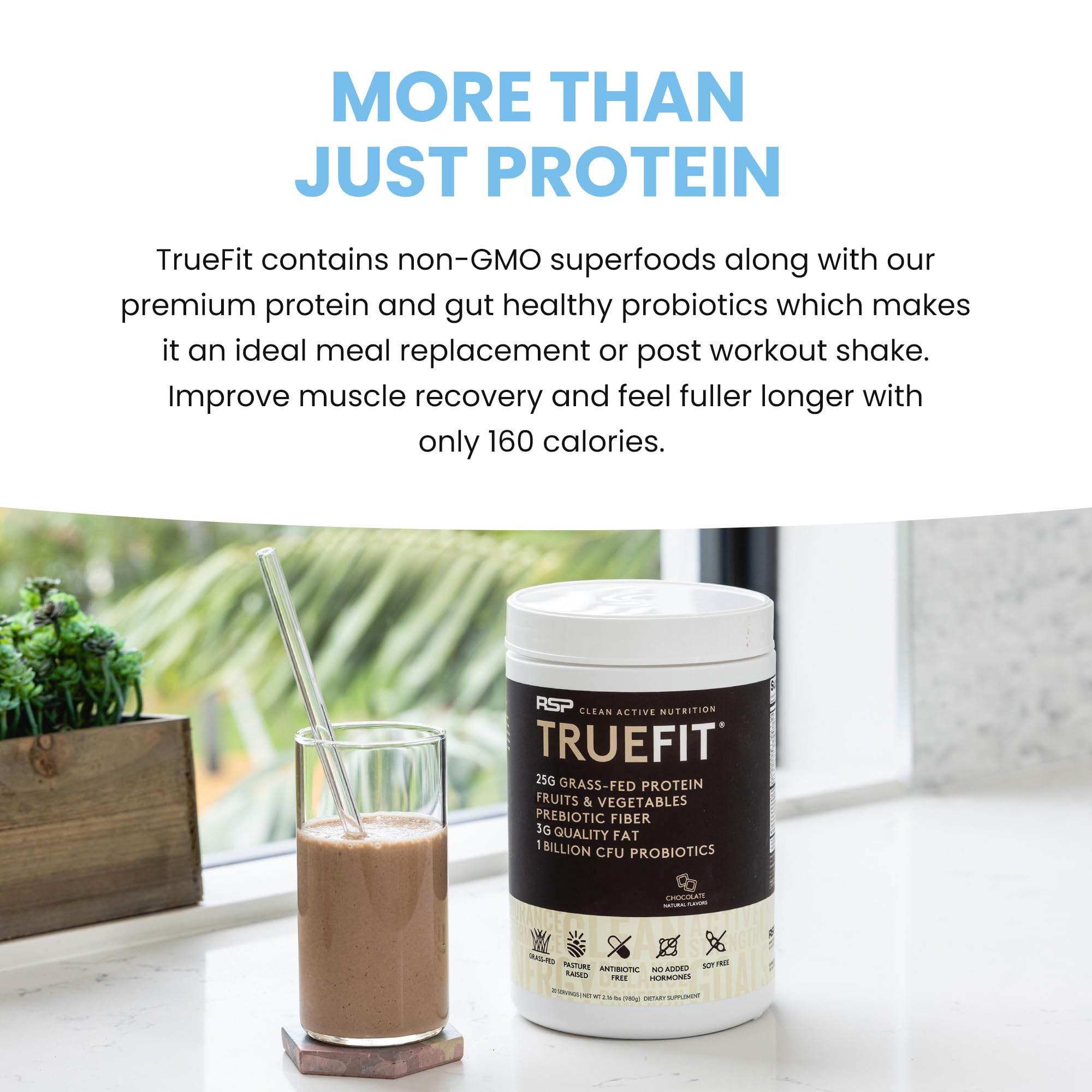 Ingrédients TrueFit — superaliments biologiques et légumes-feuilles sans gluten.
