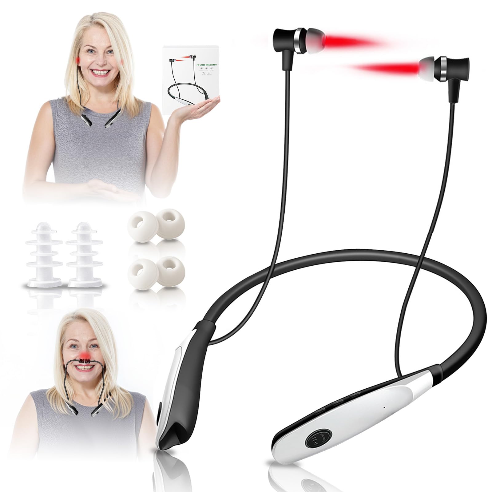 RTFLYKAY thérapie lumière rouge pour oreilles avec couvre-canal et manchon en silicone, confort potentiel.