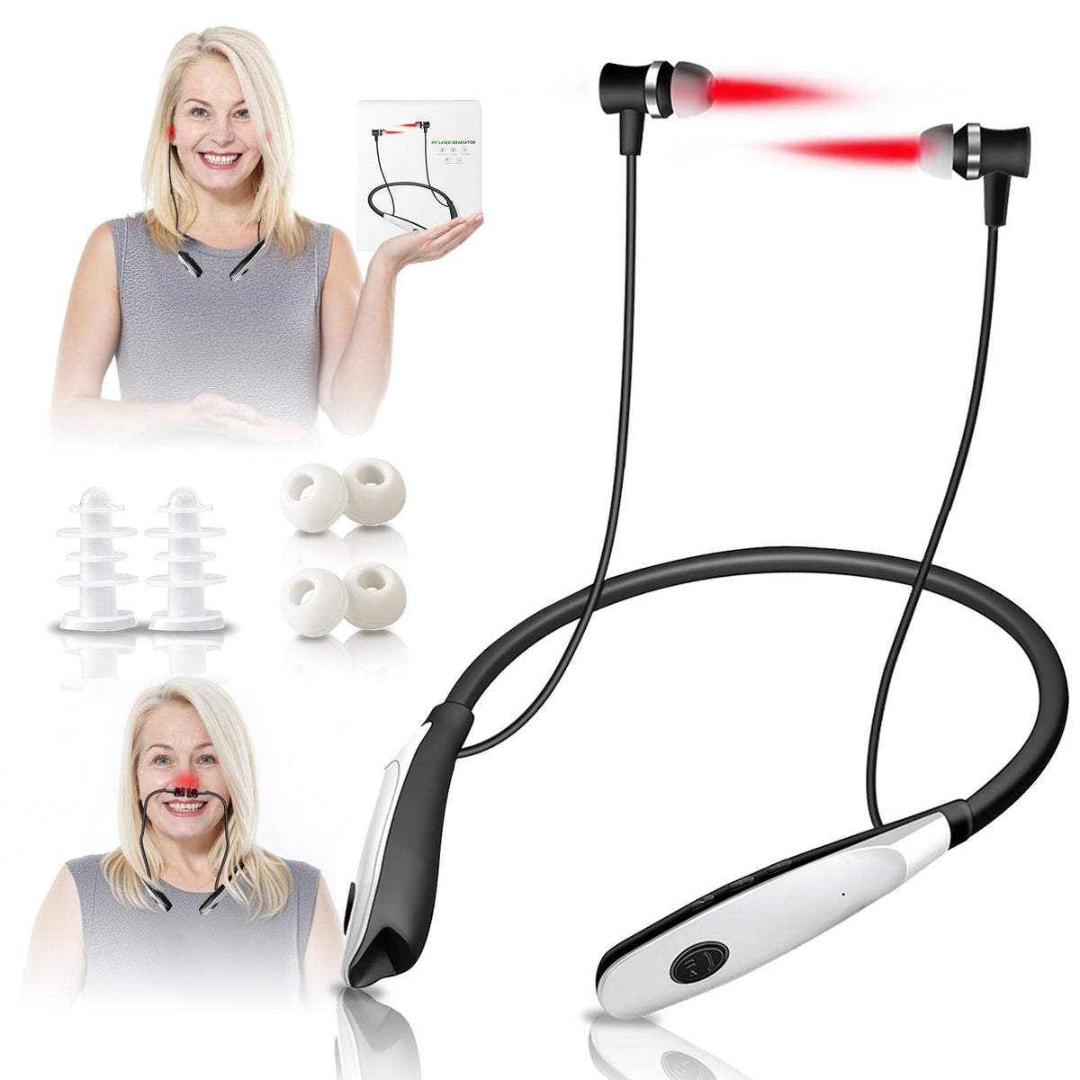 RTFLYKAY thérapie lumière rouge pour oreilles avec couvre-canal et manchon en silicone, confort potentiel.