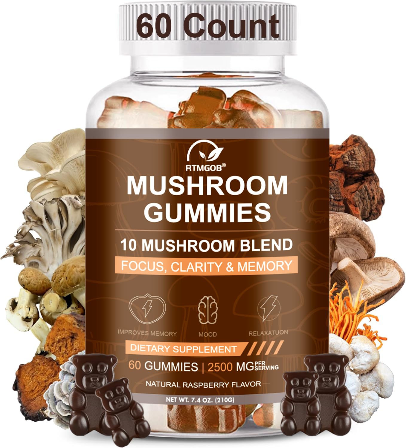 RTMGOB Gommes champignons en bouteille montrant la texture naturelle et l’aspect du produit