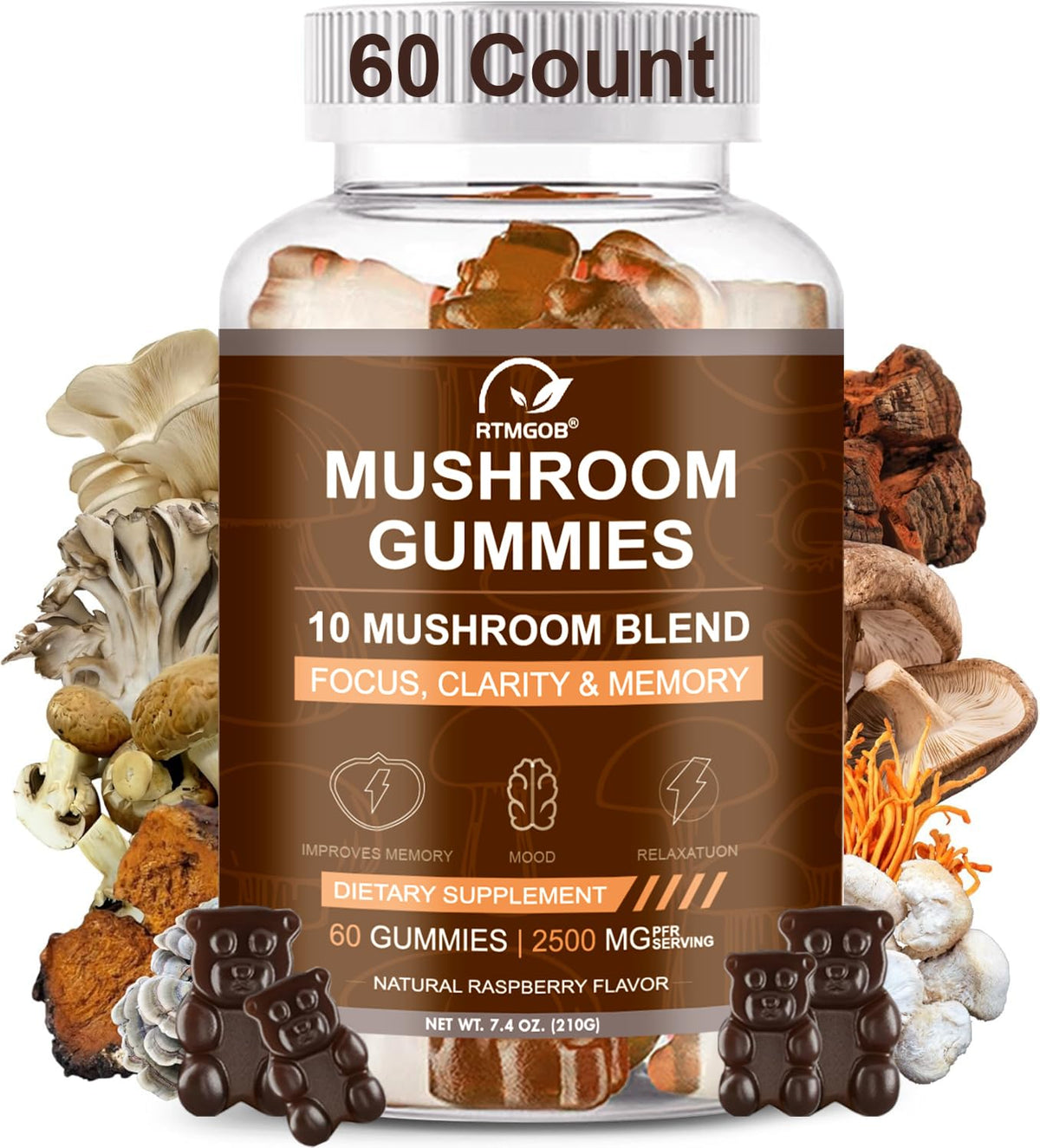 RTMGOB Gommes champignons en bouteille montrant la texture naturelle et l’aspect du produit