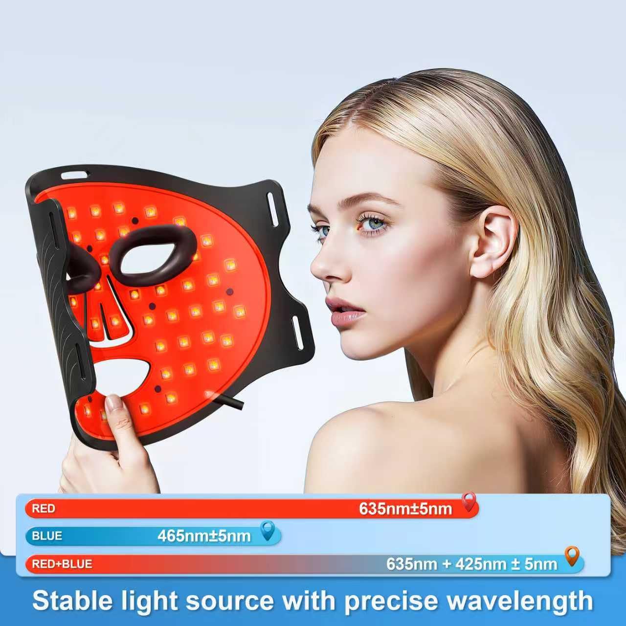 RubraVive masque LED bleu pour peau plus nette.