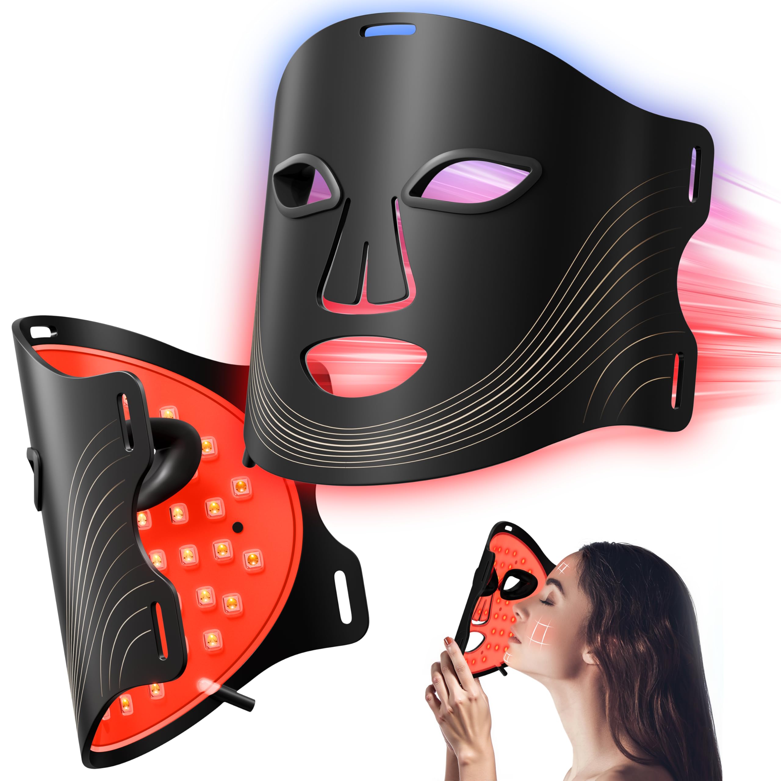 RubraVive masque LED porté sur le visage pour soins à domicile.