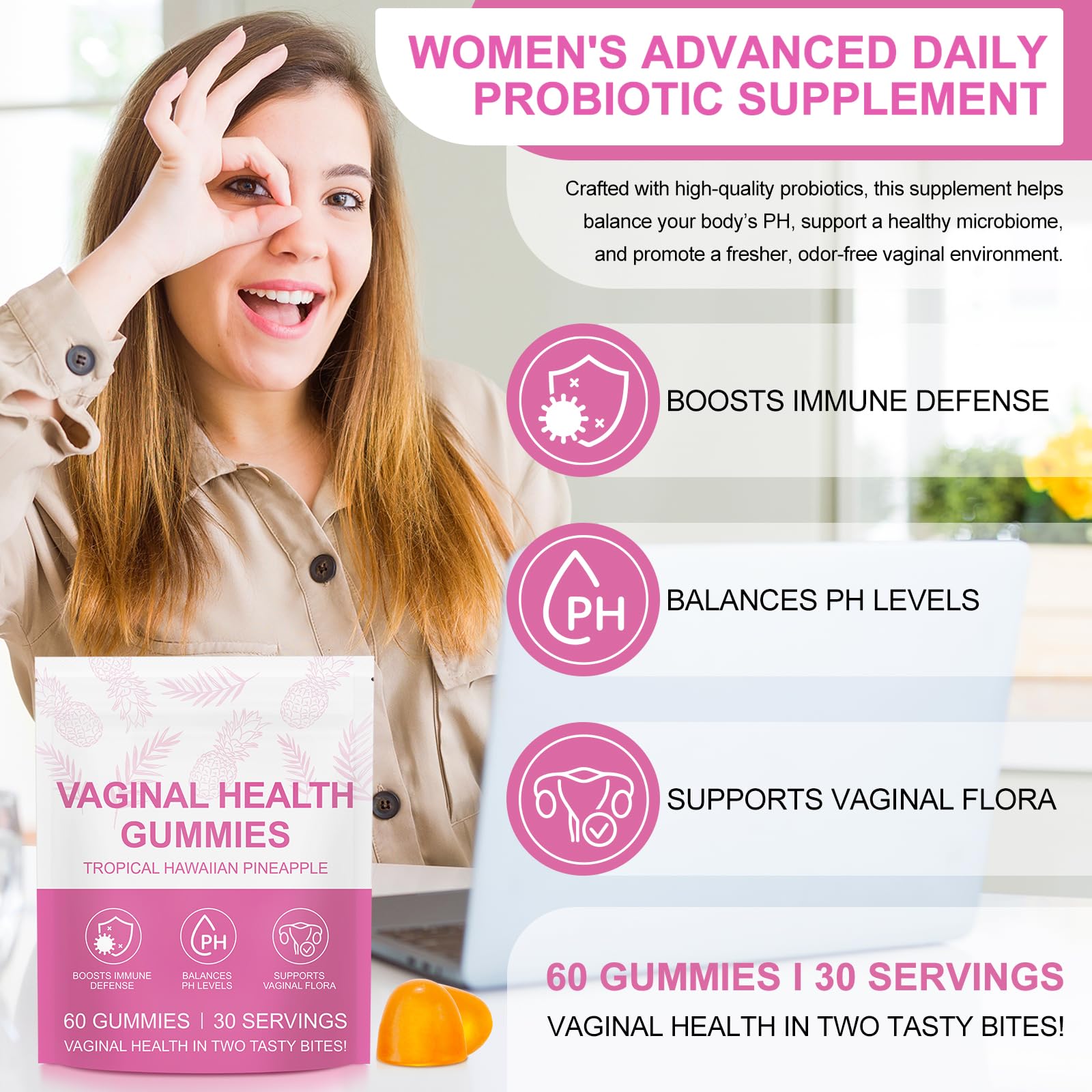Ruduwu - Sachet 60 bonbons probiotiques féminins, pratique pour la routine.
