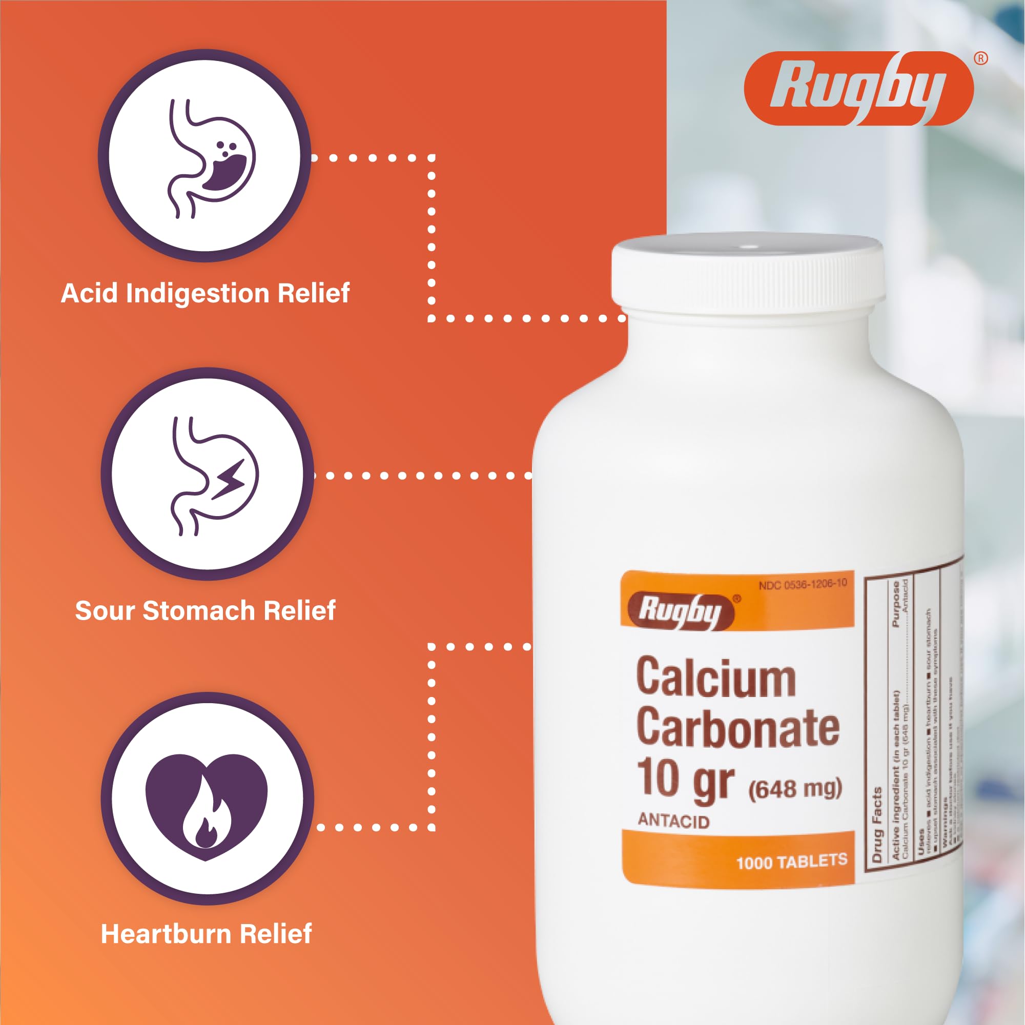 Rugby Calcium Carbonate: comprimés sur plateau, soutien quotidien après un repas copieux.