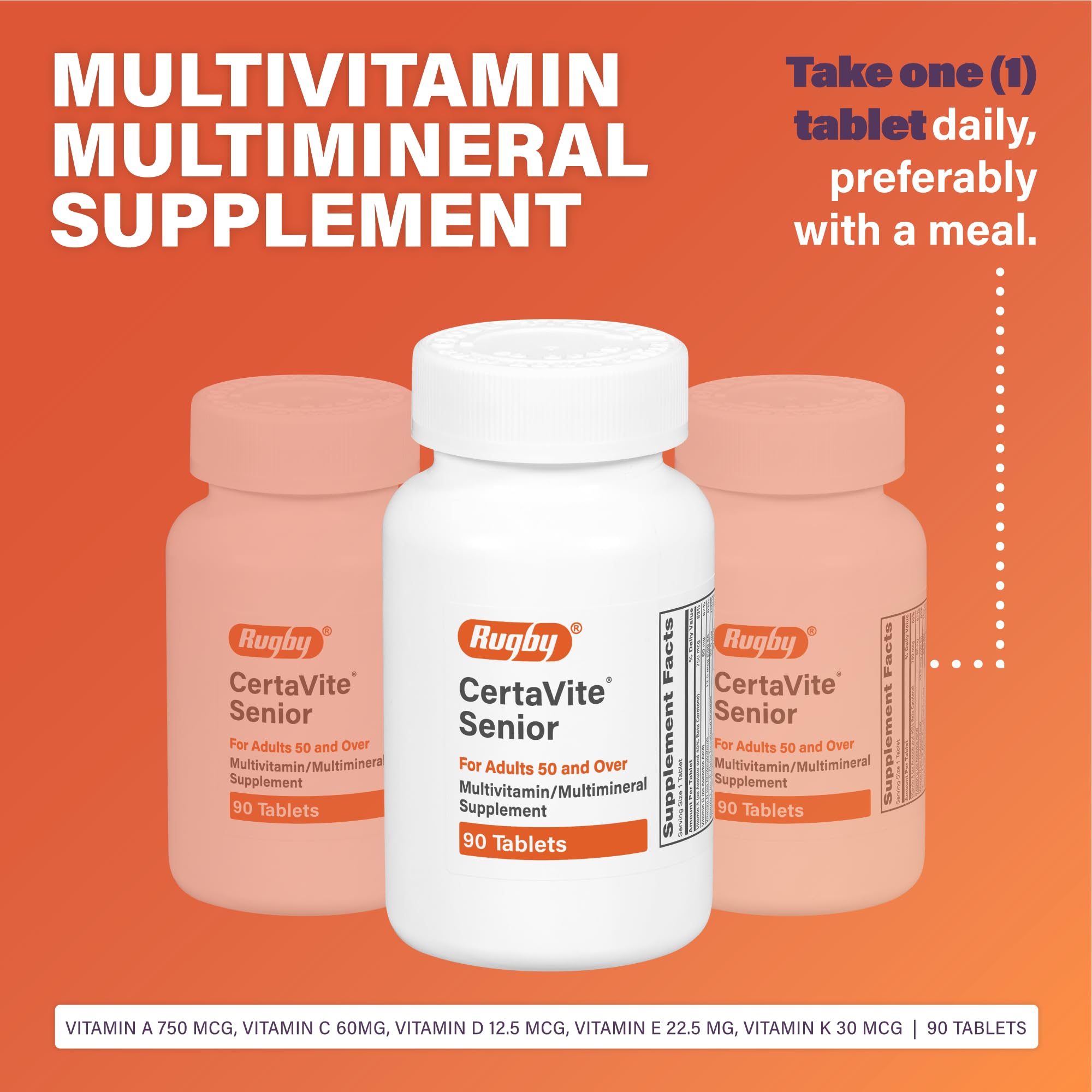 Étiquette de la bouteille Rugby Certavite Senior affichant les vitamines essentielles.