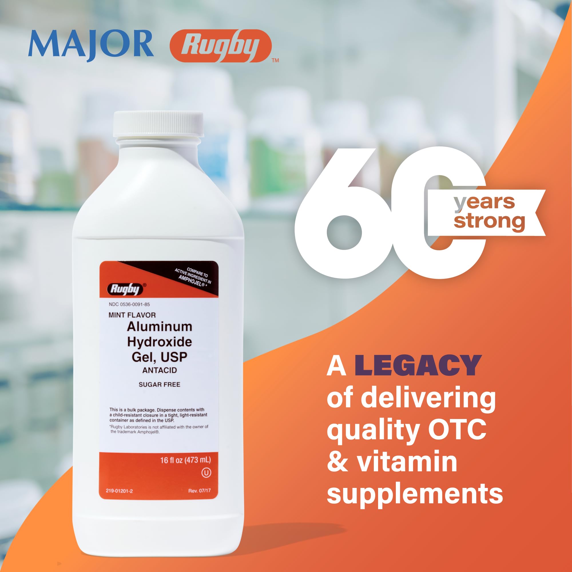 Étiquette claire Rugby Laboratoires gel aluminium 320 mg – mode d'emploi et dosage.