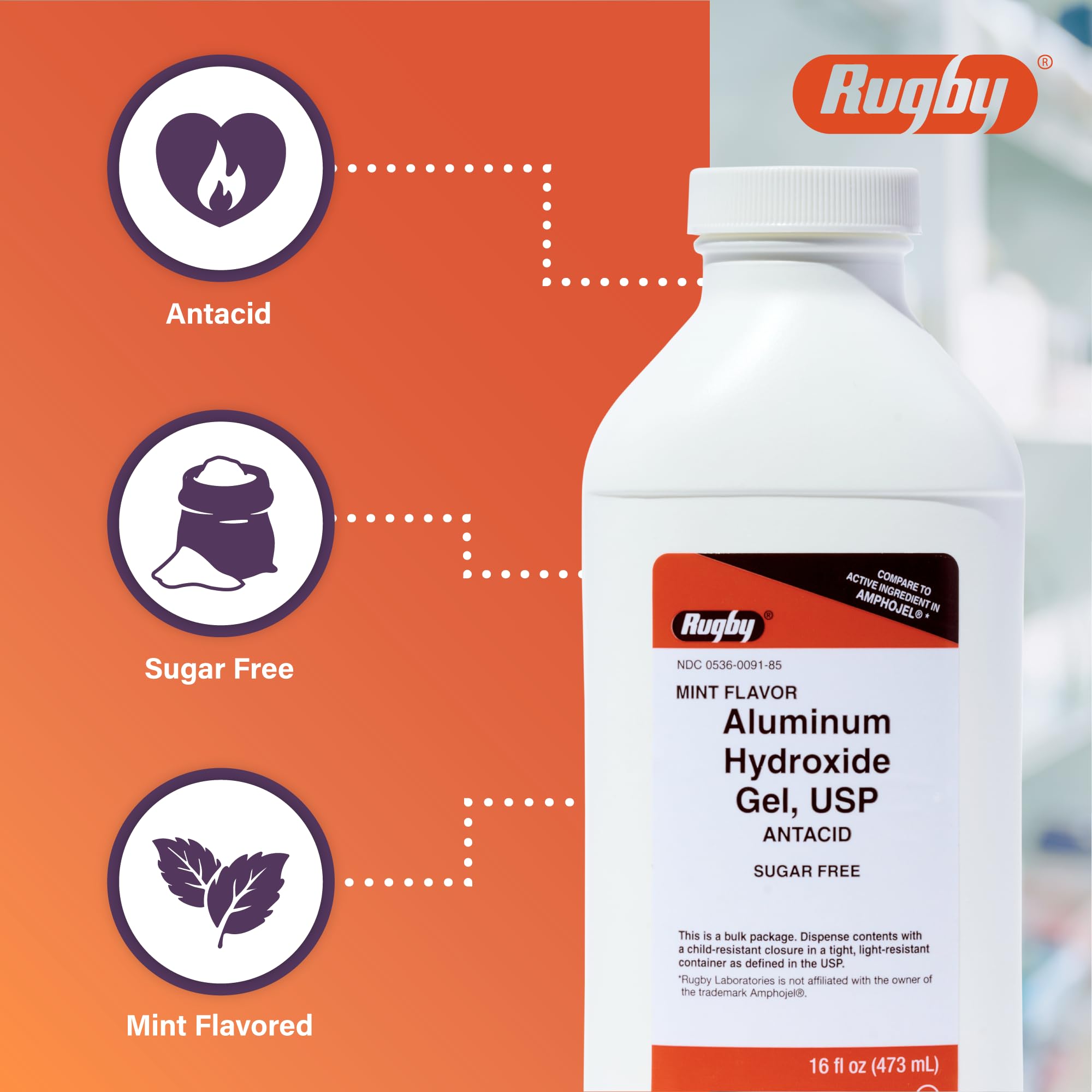 Rugby Laboratoires gel aluminium 320 mg – sans sucre et saveur menthe.