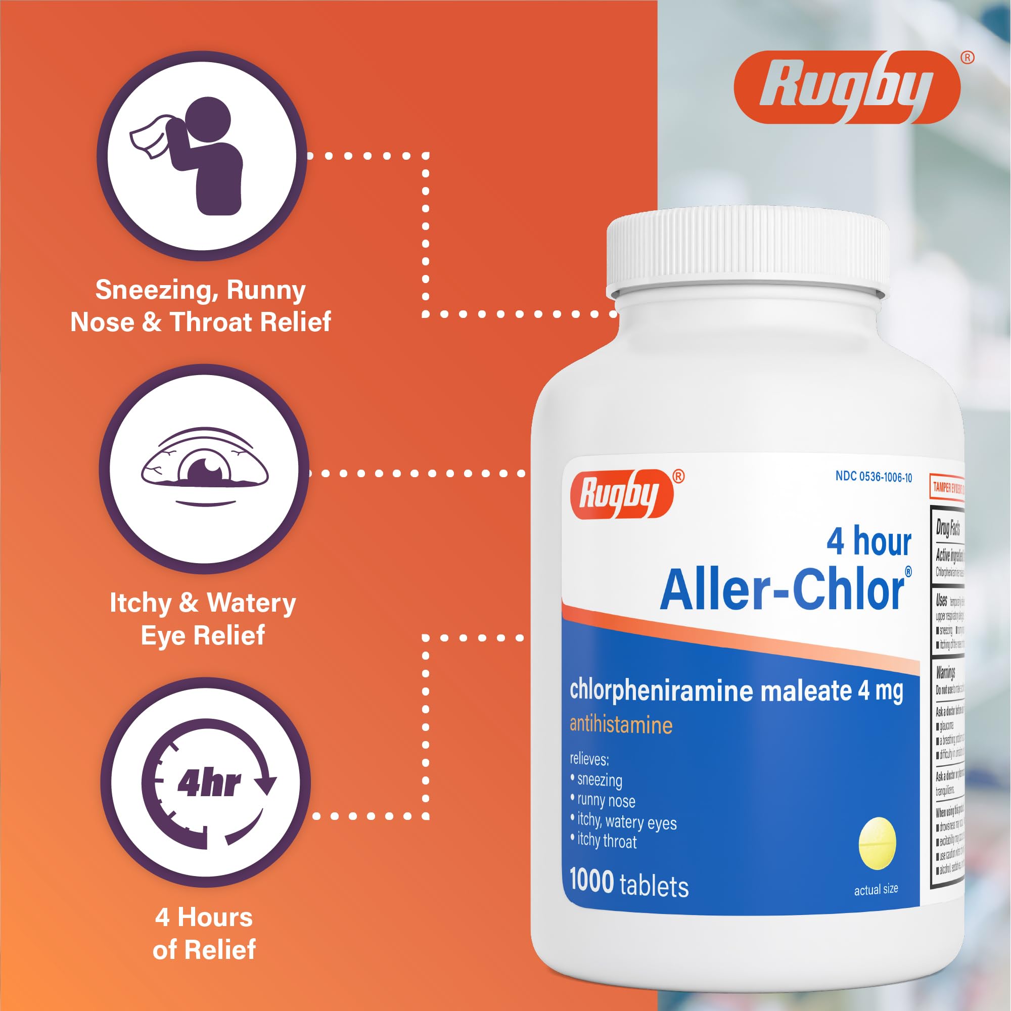 RUGBY LABORATORIES Aller-chlor emballage démontrant la qualité du produit.