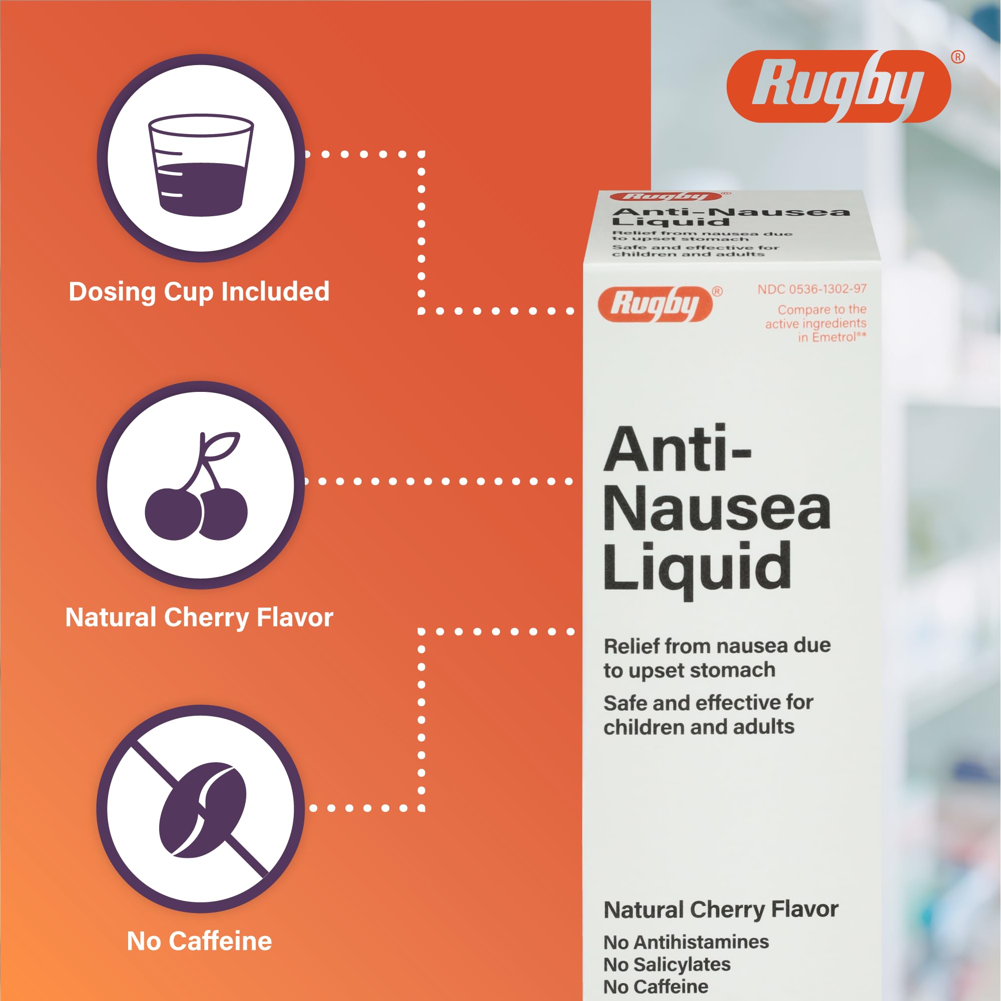 RUGBY LABORATORIES Rugby anti-nausée liquide, doseur 15 ml, utilisation simple pour adultes.