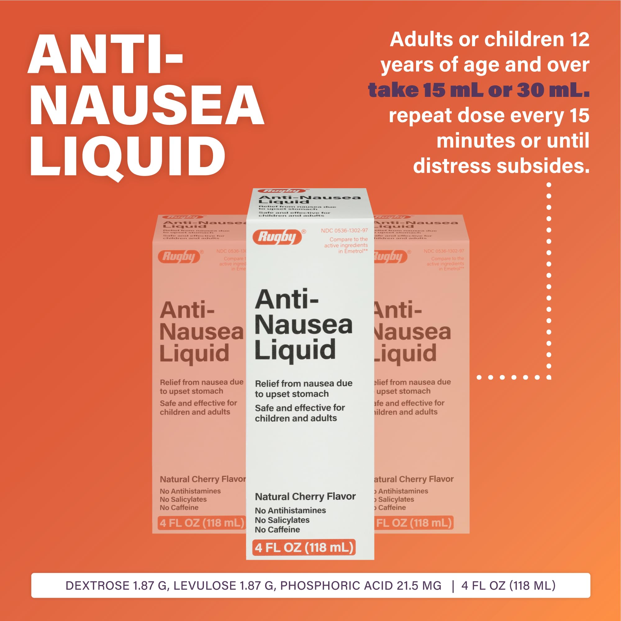 RUGBY LABORATORIES Rugby anti-nausée liquide, doseur 5 ml, dosage précis pour petits malaises.