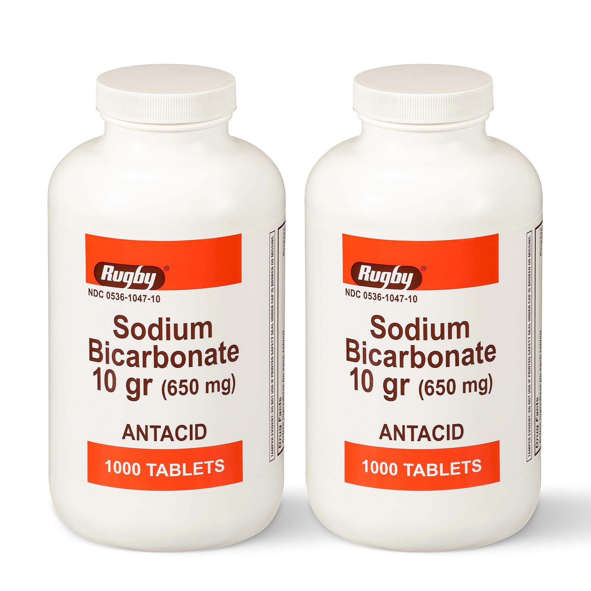 Rugby Laboratories, boîte de comprimés bicarbonate de sodium, soulagement potentiel des inconforts digestifs.