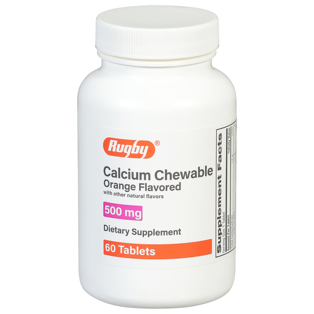 Rugby Laboratories comprimés calcium à croquer orange en bouteille, pratique au quotidien.