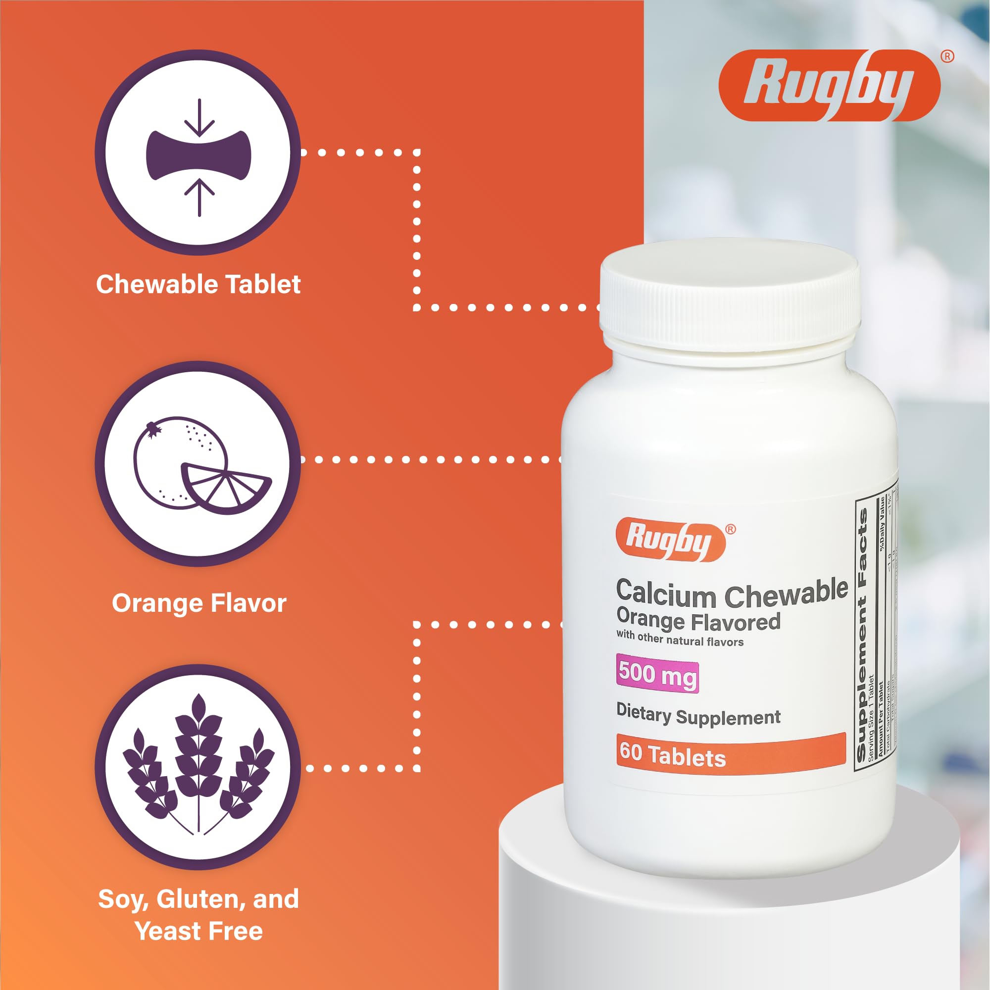 Rugby Laboratories calcium et vitamine D, formulation enrichie pour la routine santé.