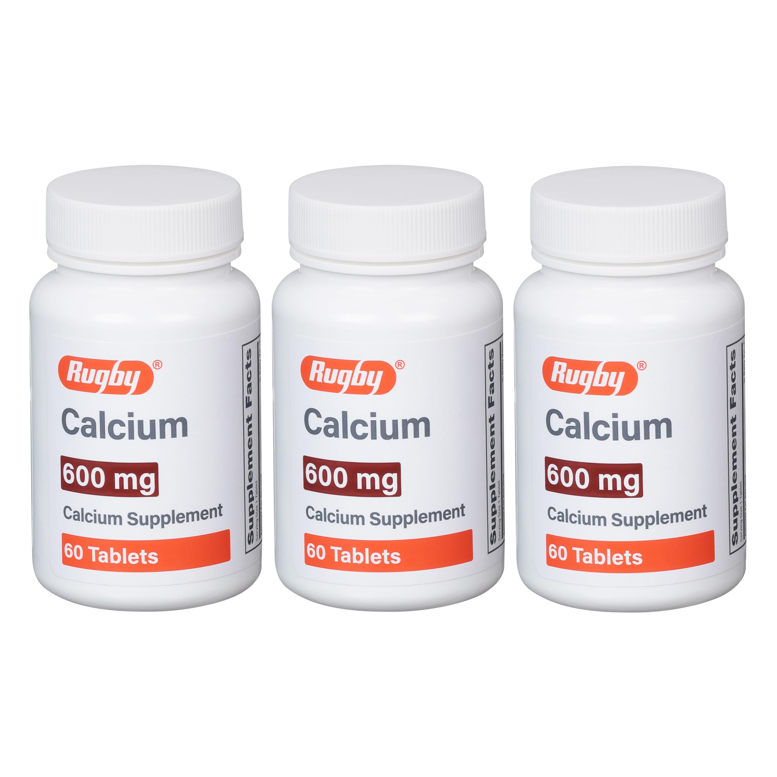 Comprimés Rugby 600 mg Calcium sur bouteille, soutien quotidien en calcium.