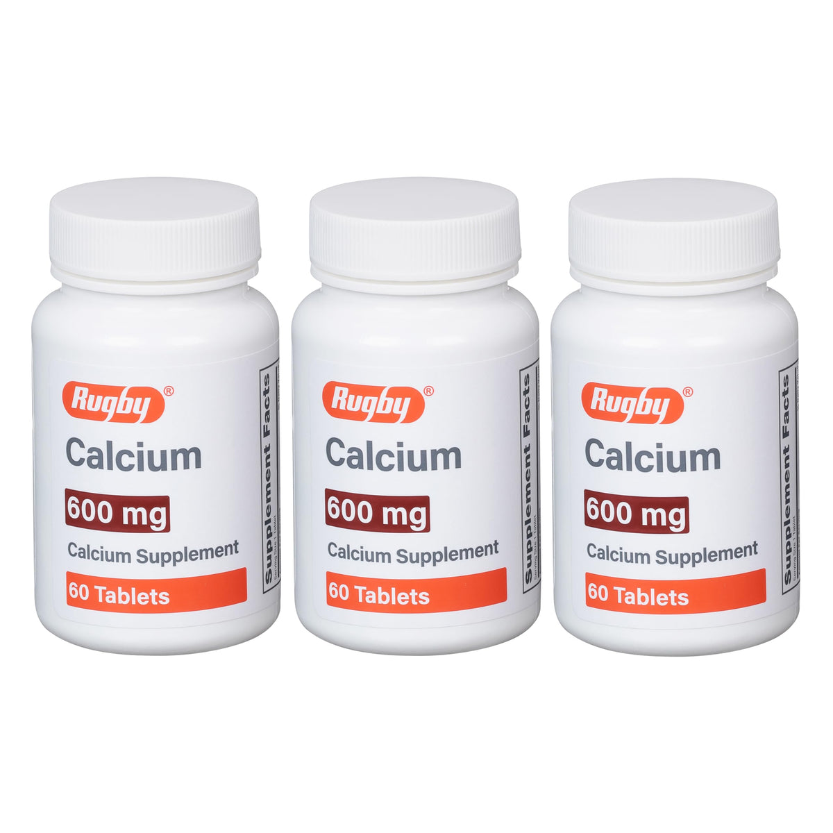 Comprimés Rugby 600 mg Calcium sur bouteille, soutien quotidien en calcium.