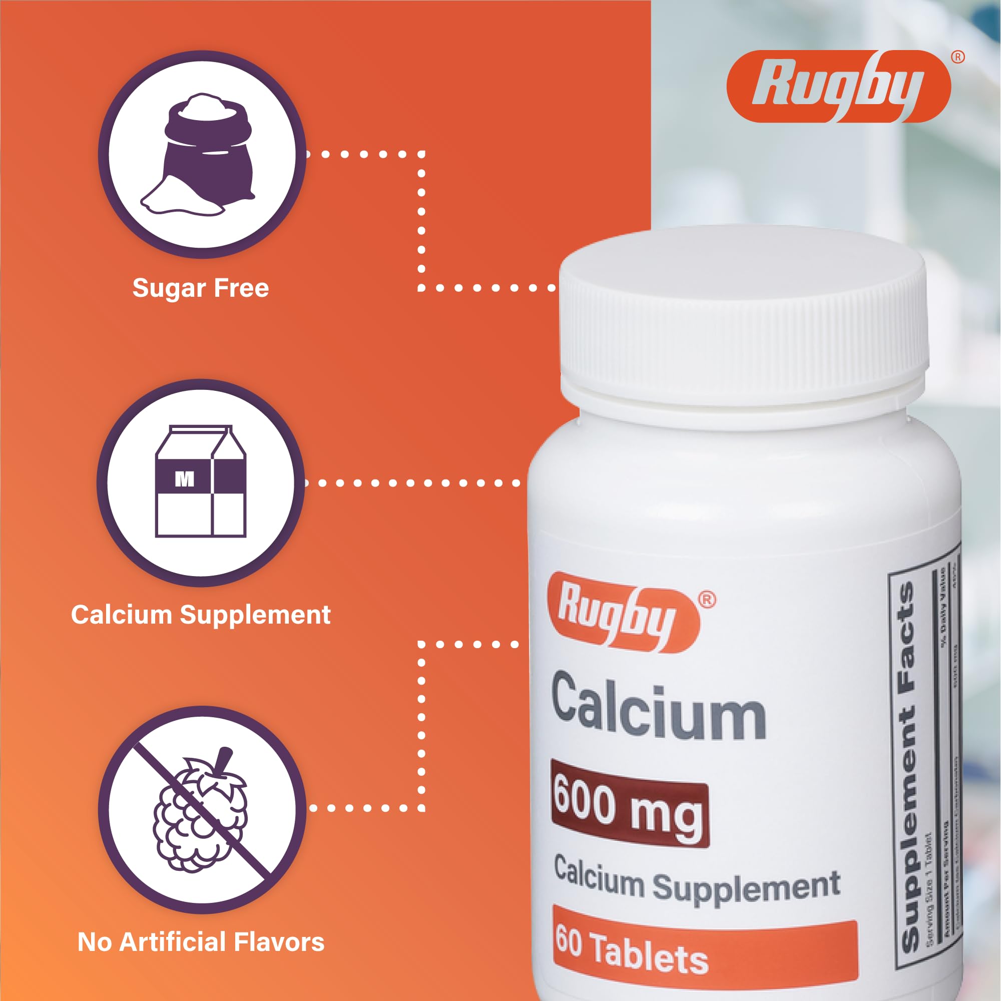 Dose quotidienne pratique avec Rugby Calcium 600 mg, prise lors des repas.