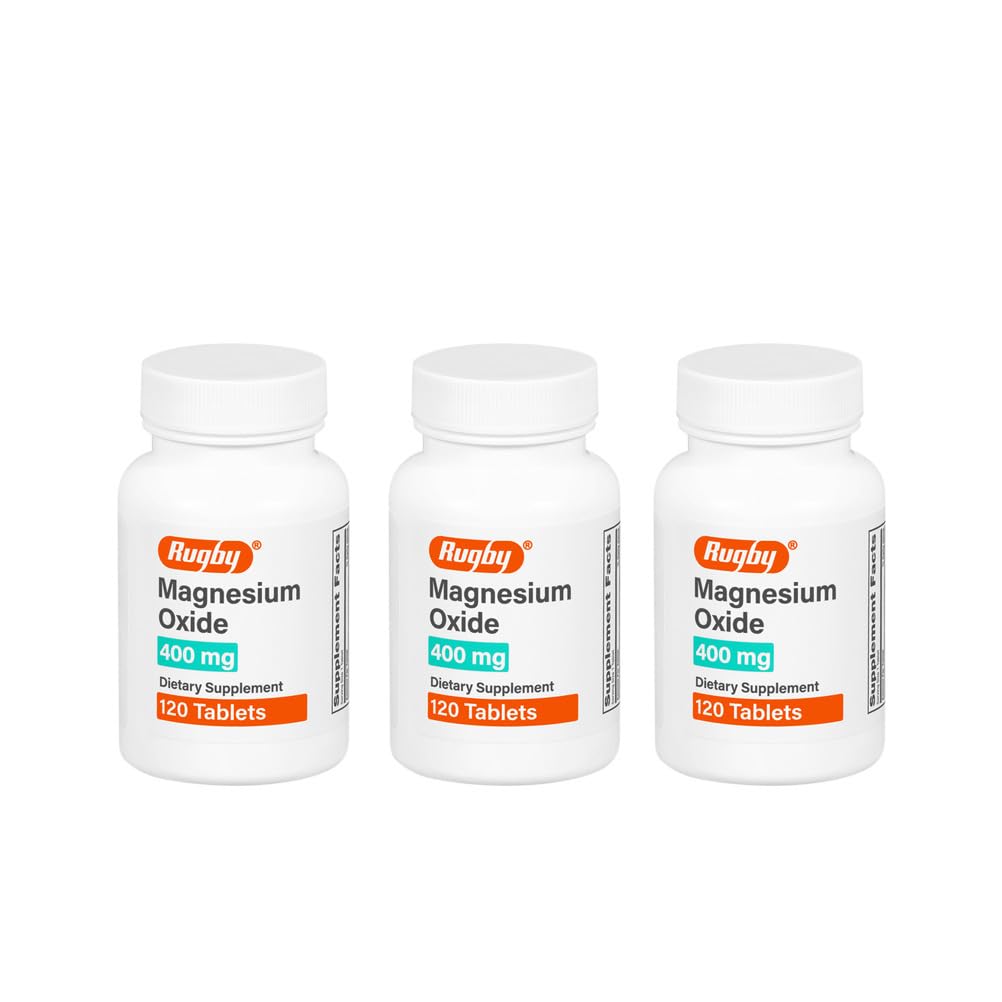 Rugby Laboratories, bouteille de comprimés magnésium oxydes 400 mg pour usage quotidien.