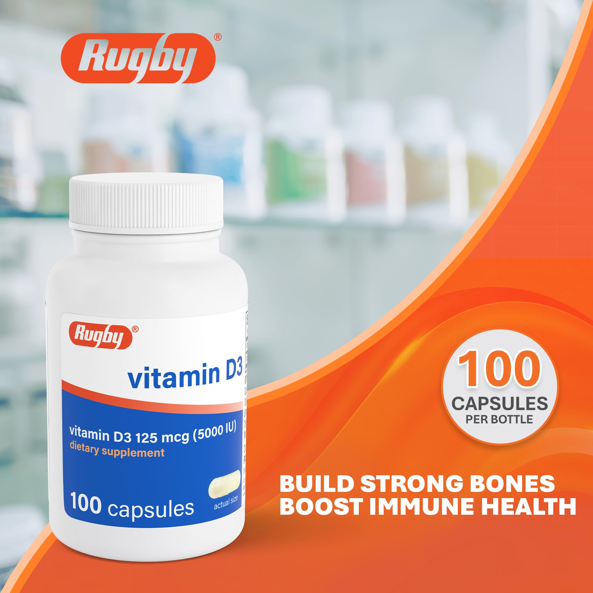 Rugby Laboratoires vitamine D3 5000 UI – flacon pratique pour l'apport quotidien
