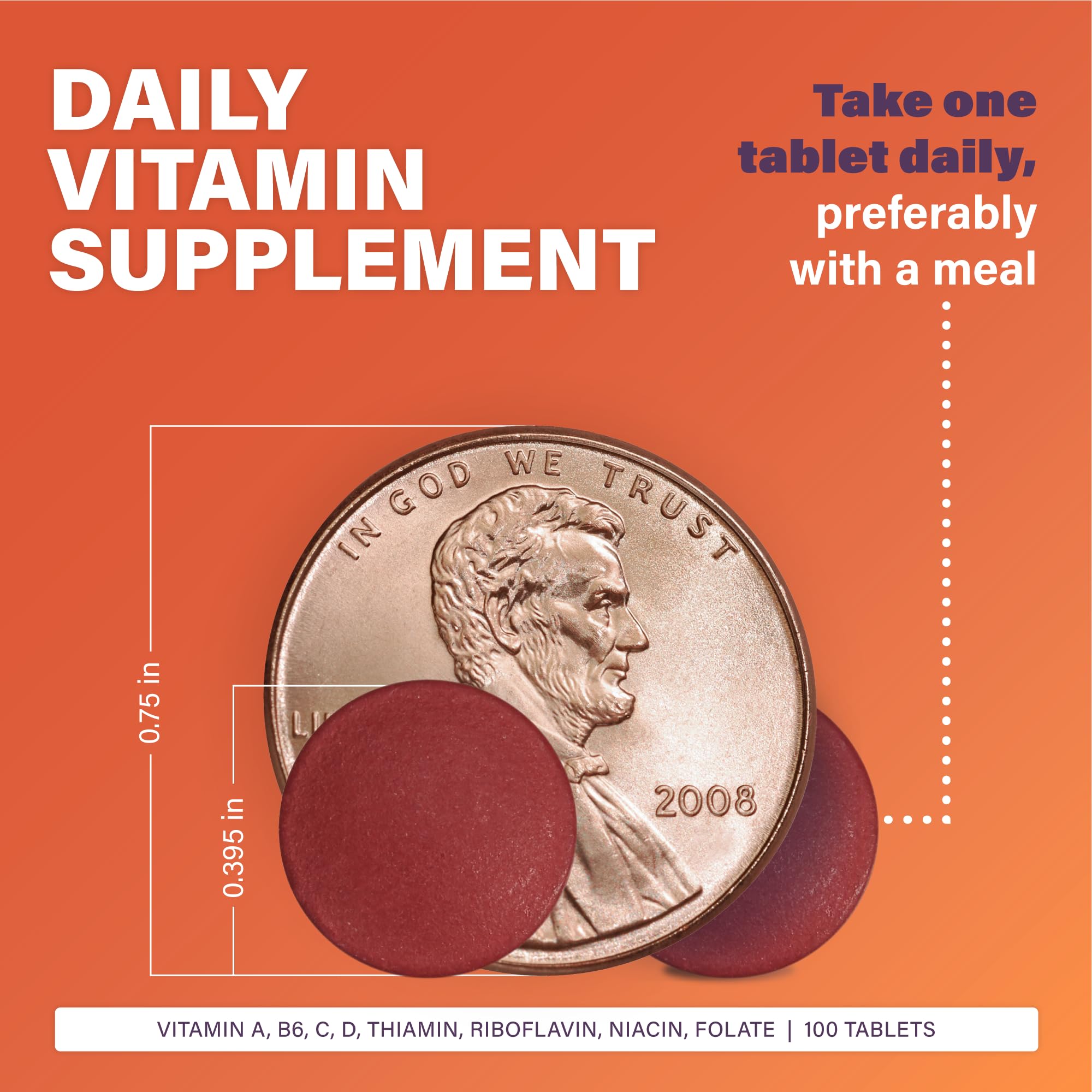 Gros plan sur les comprimés Daily-Vite Multivitamine, faciles à avaler.