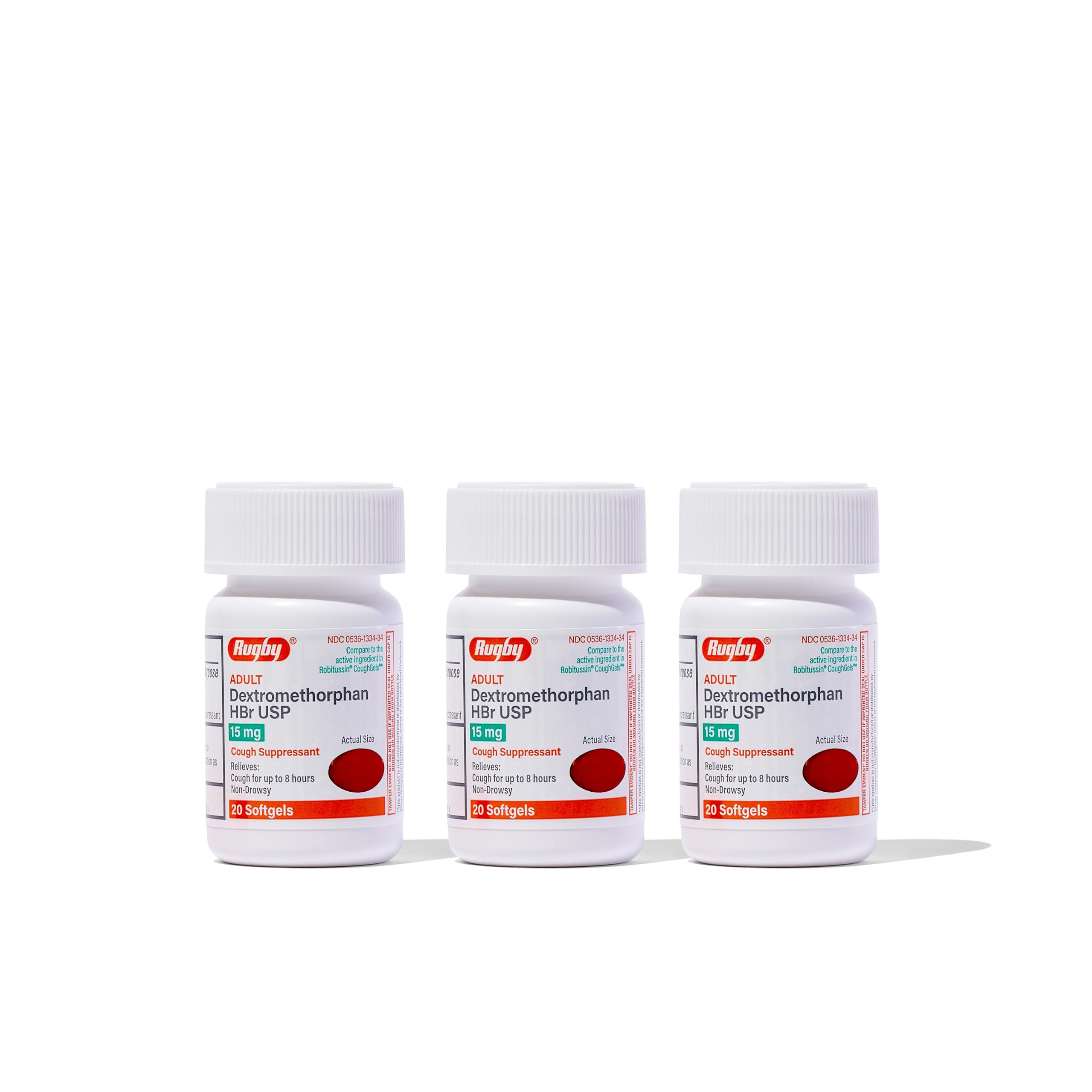 Rugby Laboratories Dextrométhorphane 15 mg softgel — boîte pratique pour soulager la toux.