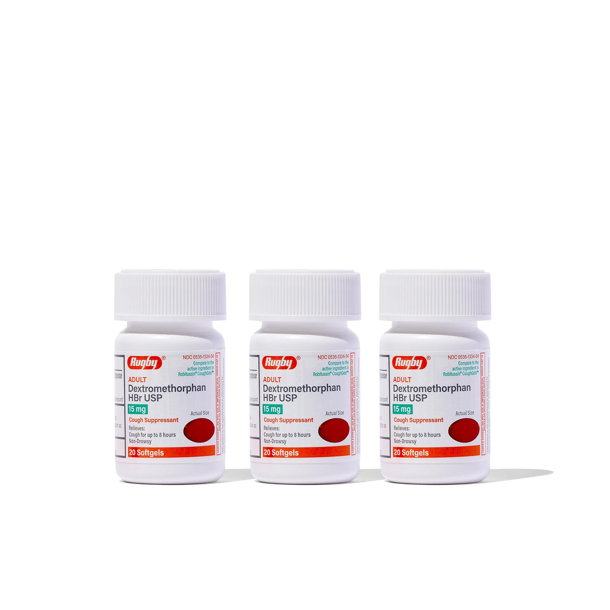 Rugby Laboratories Dextrométhorphane 15 mg softgel — boîte pratique pour soulager la toux.
