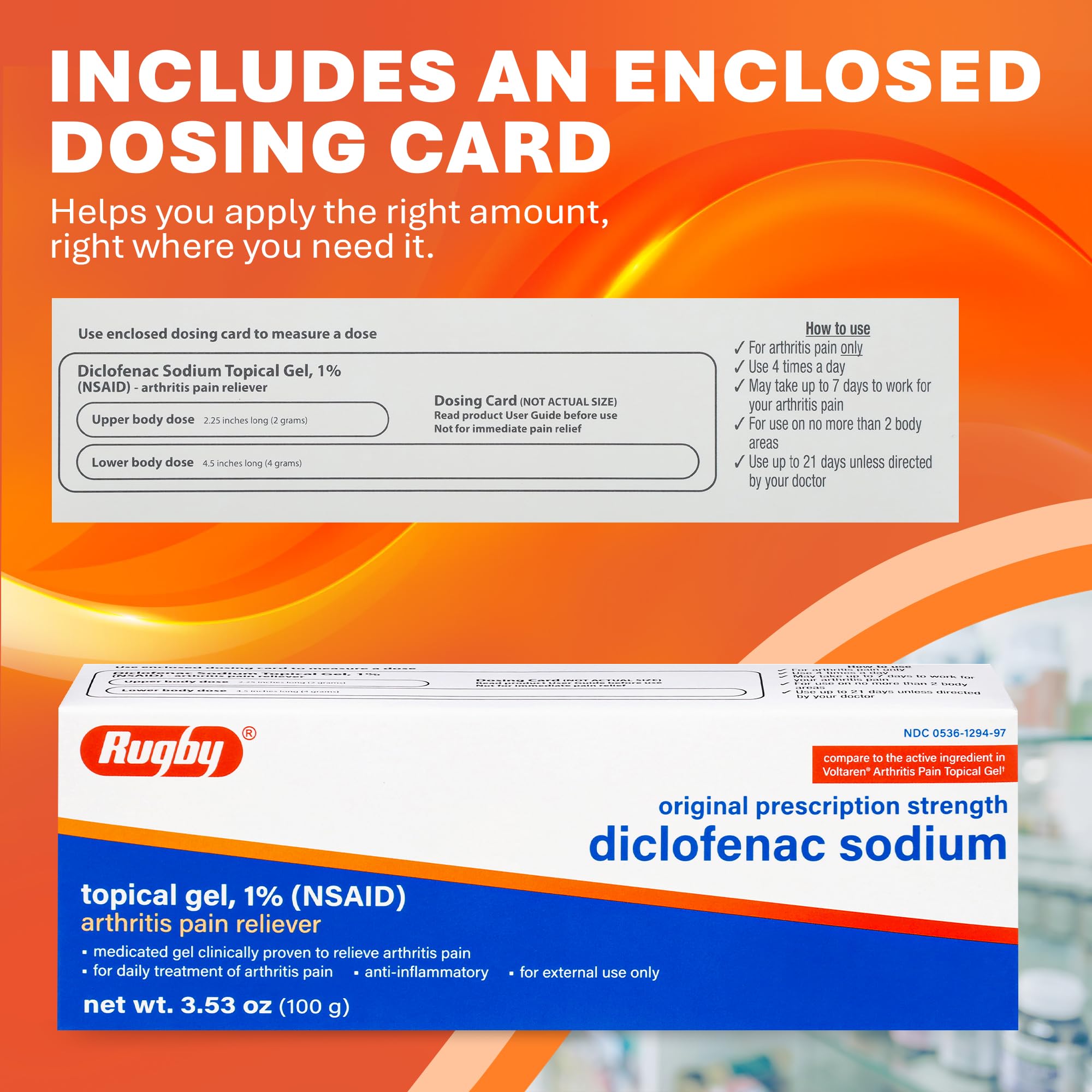RUGBY LABORATORIES Gel Diclofénac Sodium – emballage incluant carte de dosage