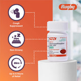 Rugby Laboratories, etiquette-toux adulte montrant l’utilisation possible du produit.