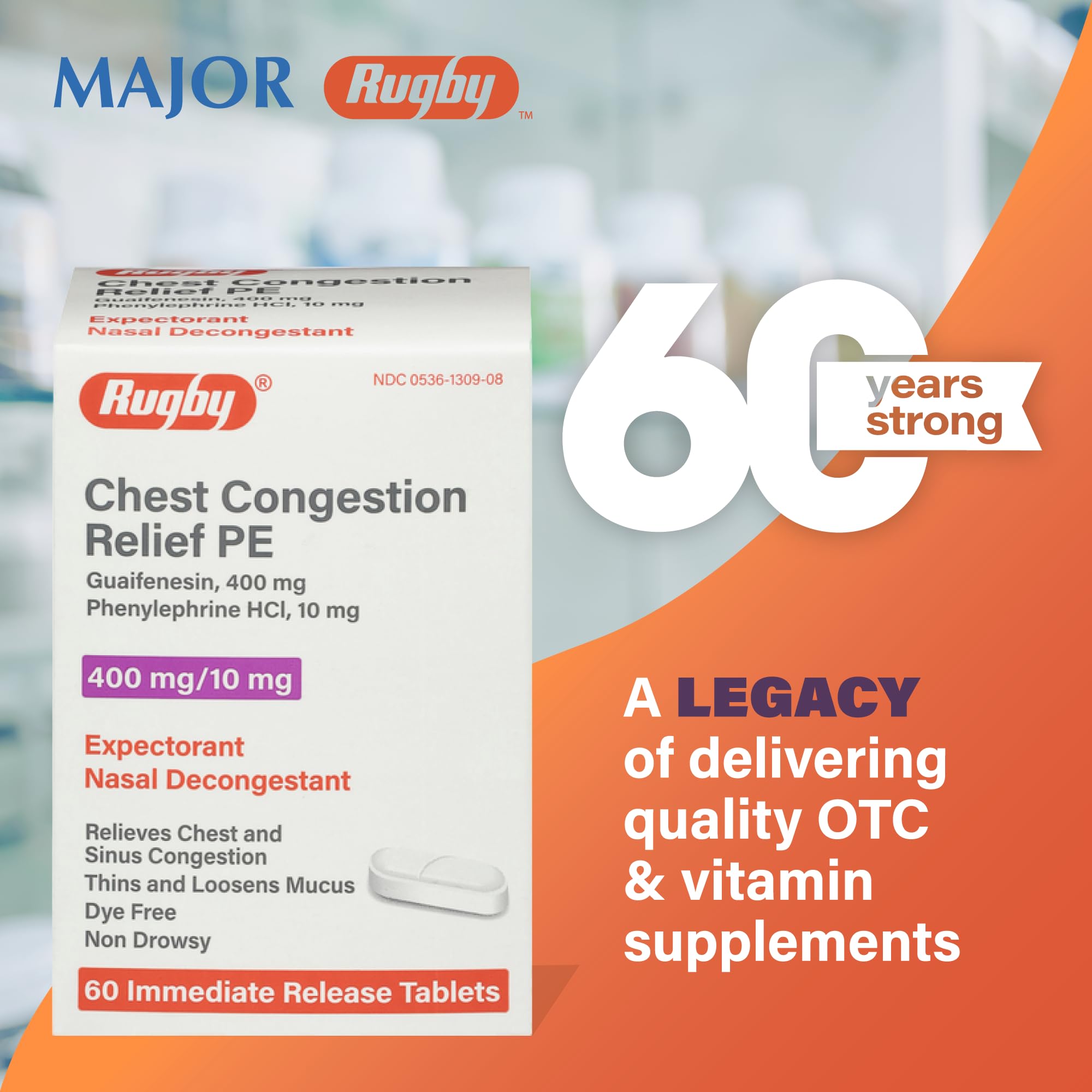 Rugby Laboratories – guaifenesin 400 mg favorise l’expectoration du mucus.