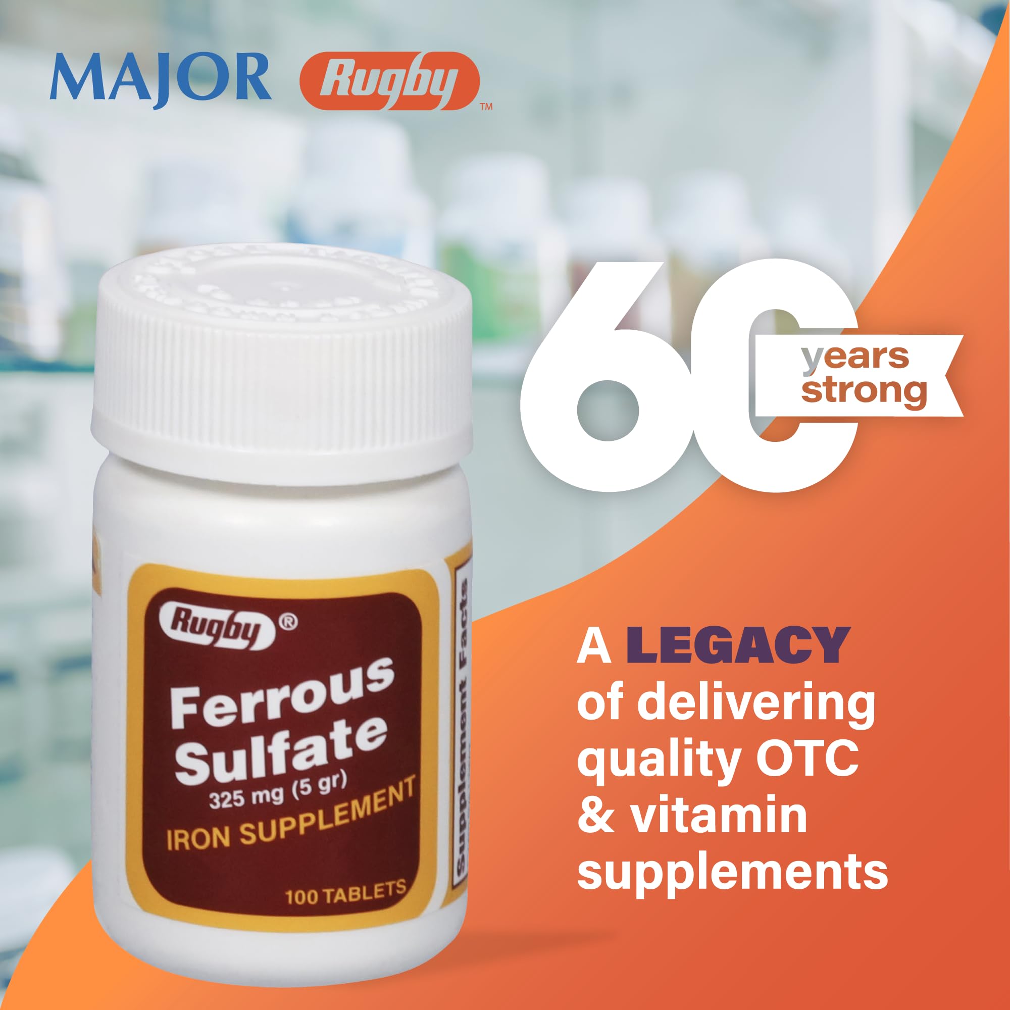RUGBY LABORATORIES Ferrous Sulfate 325 mg – formule sans additifs inutiles
