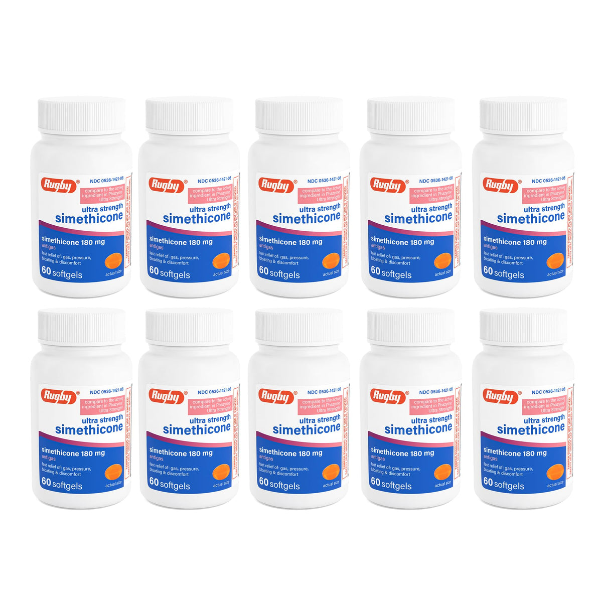 Rugby Laboratories gélules molles 180 mg, soulagement potentiel des gaz après les repas.