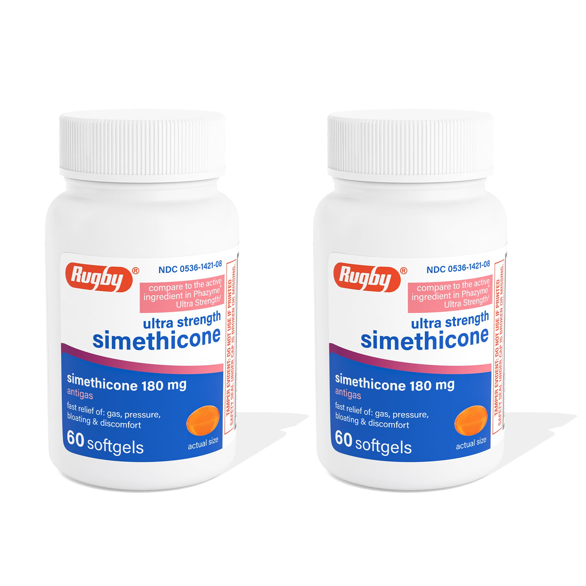 Rugby Laboratories gélules molles siméthicone 180 mg dans une bouteille.
