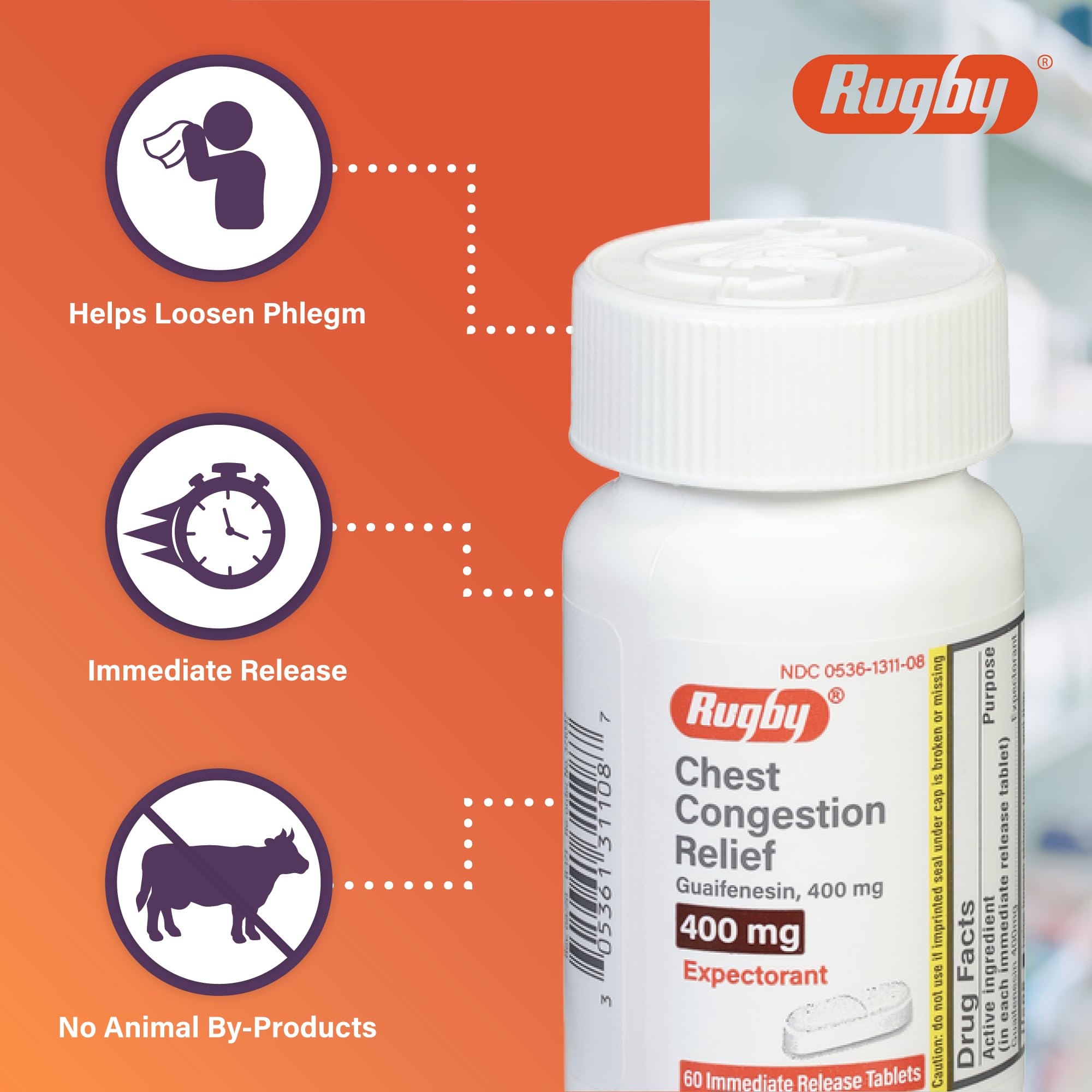 Comprimés Rugby guaifenesin 400 mg: format pratique pour adultes et adolescents