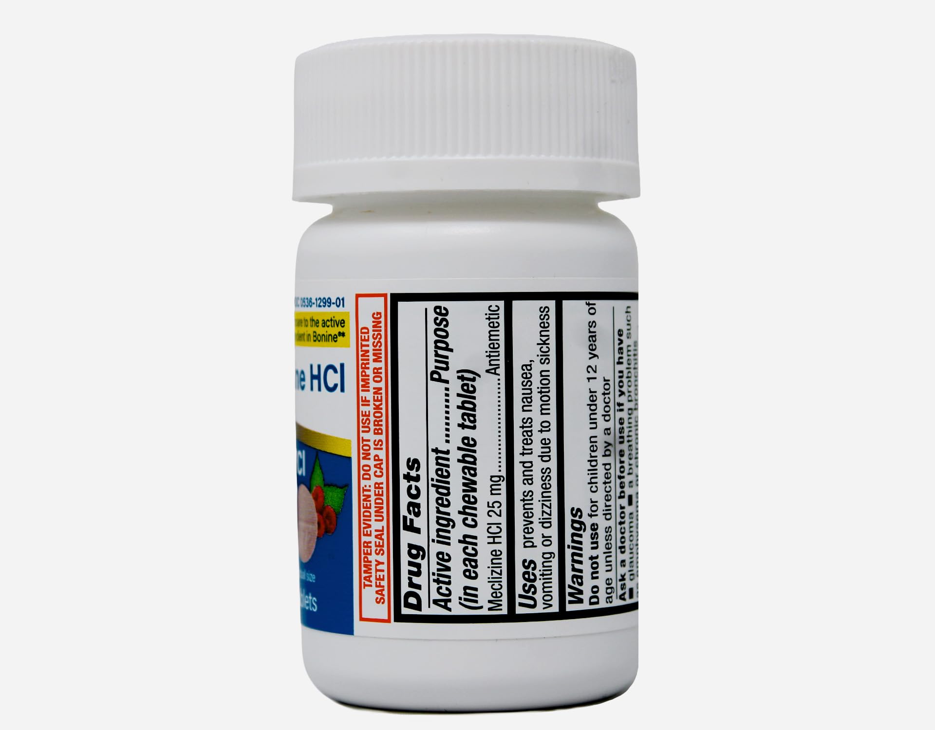 Étiquette et notice Rugby Méclizine 25 mg, informations claires sur l'usage.