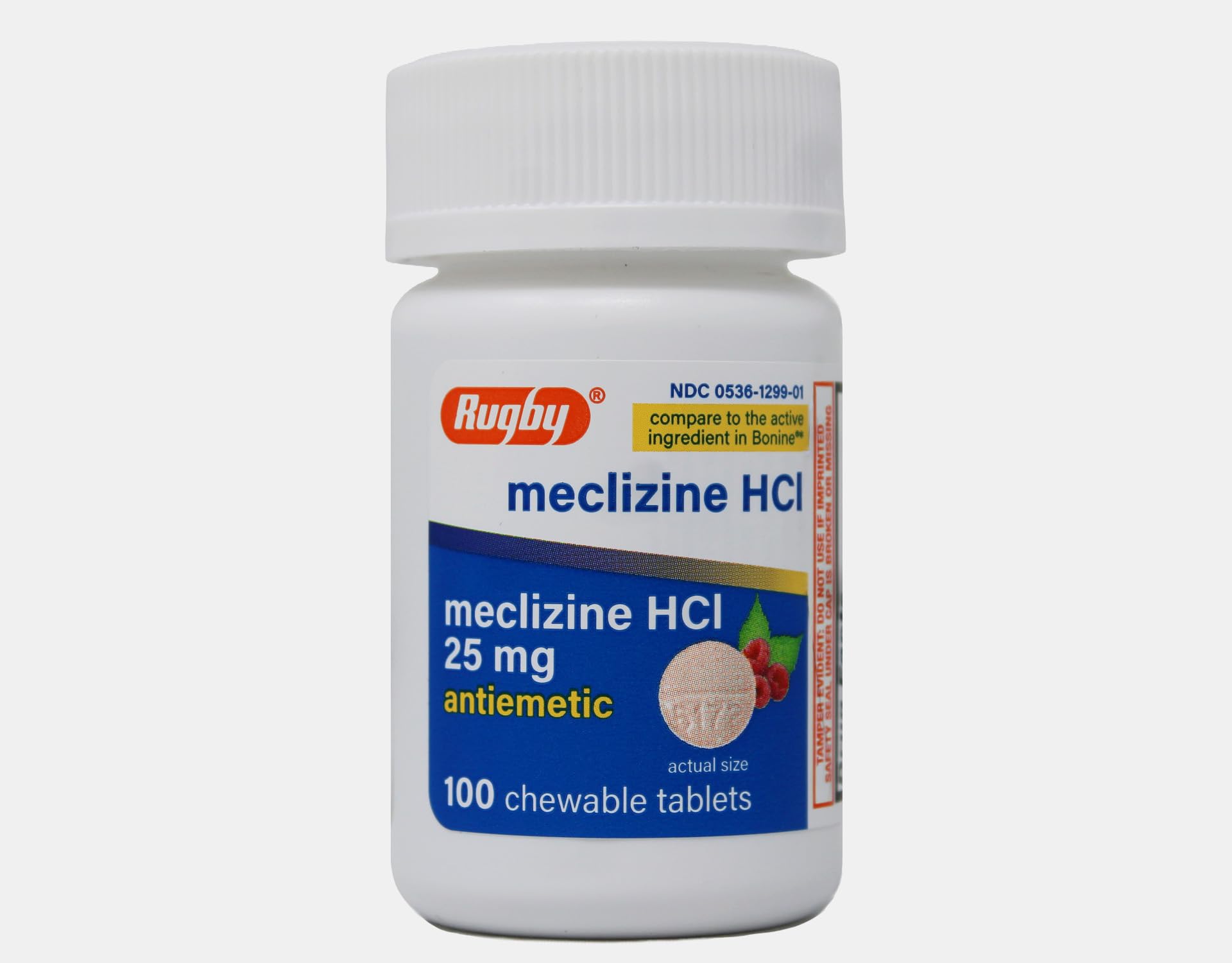 Tablettes à mâcher Méclizine 25 mg, texture pratique pour les nausées.