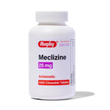 Rugby Laboratories Meclizine – bouteille de 1000 comprimés, soulagement possible du mal des transports.