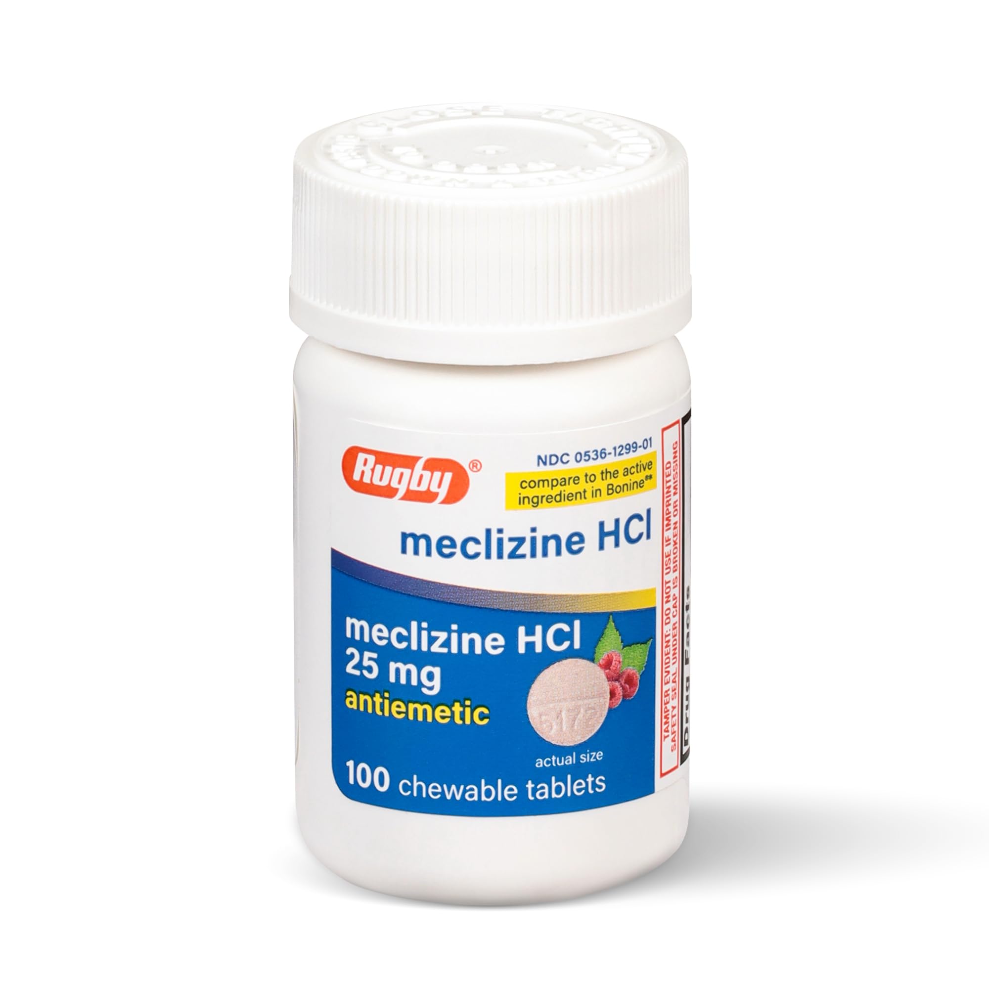 Rugby Laboratories Meclizine: emballage pratique pour le mal des transports.