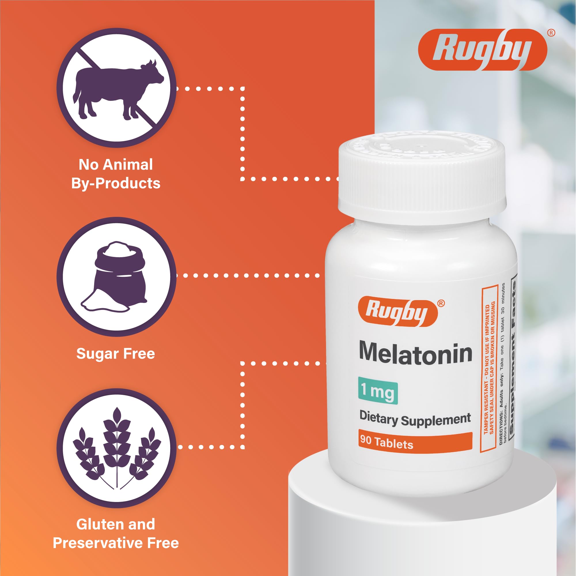 RUGBY LABORATORIES Mélatonine 1 mg - étiquette et dosage clairement affiché