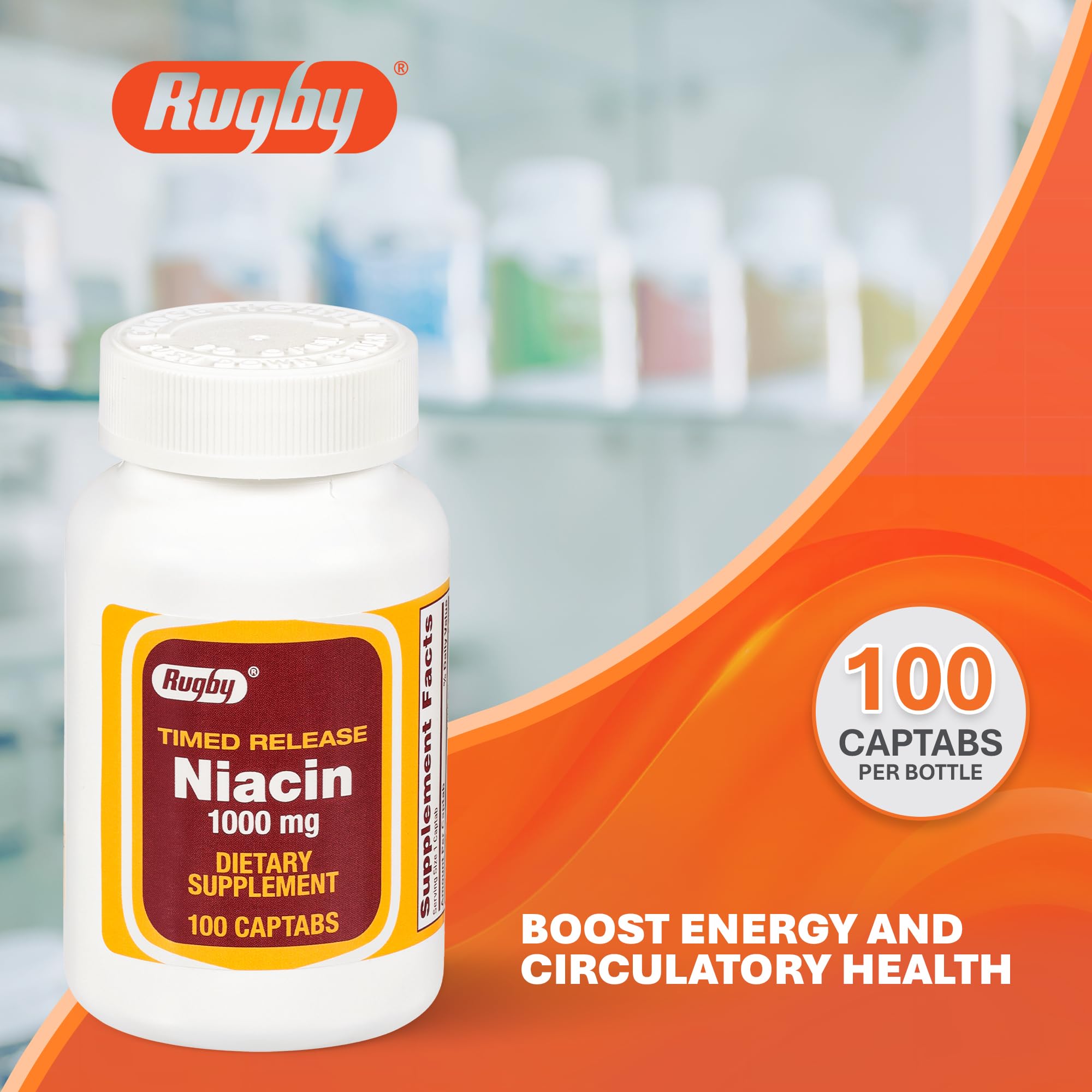 Rugby Laboratories Niacin – capsules pour prise quotidienne, énergie et circulation.
