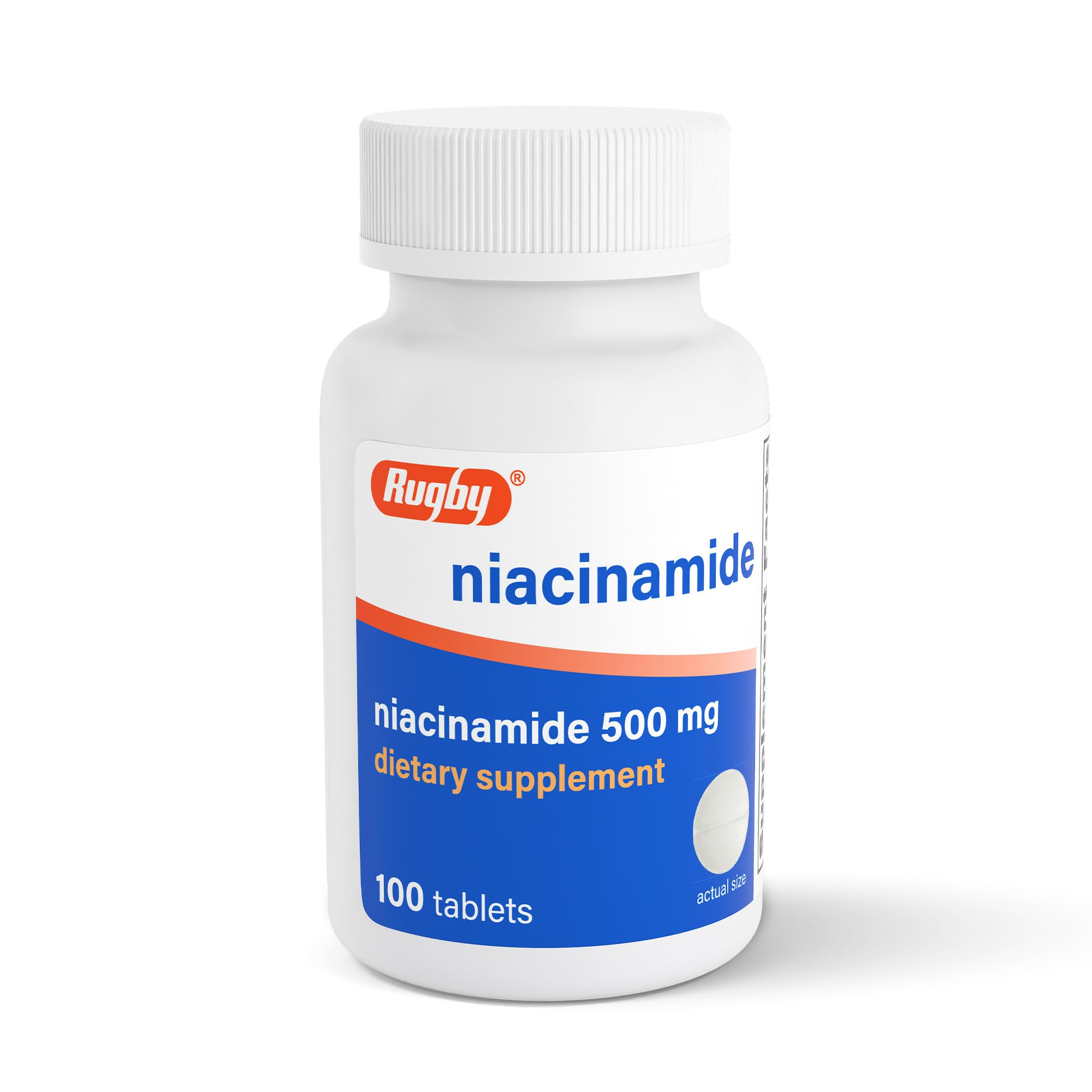 Bouteille Rugby Laboratories Niacinamide 500 mg, pratique pour usage quotidien.